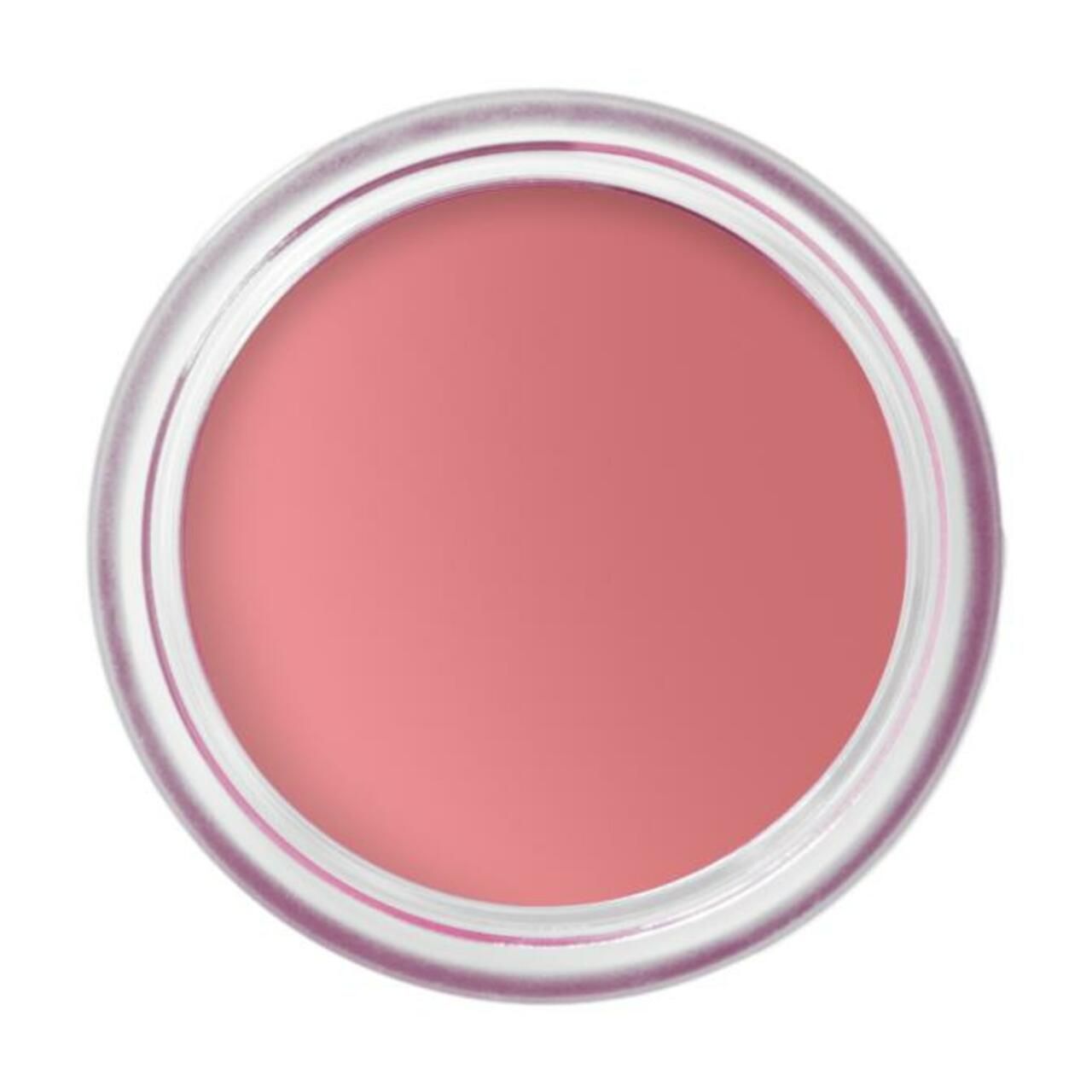 Runder Behälter mit rosafarbenem Inhalt. Transparenter Rand. Blick von oben.