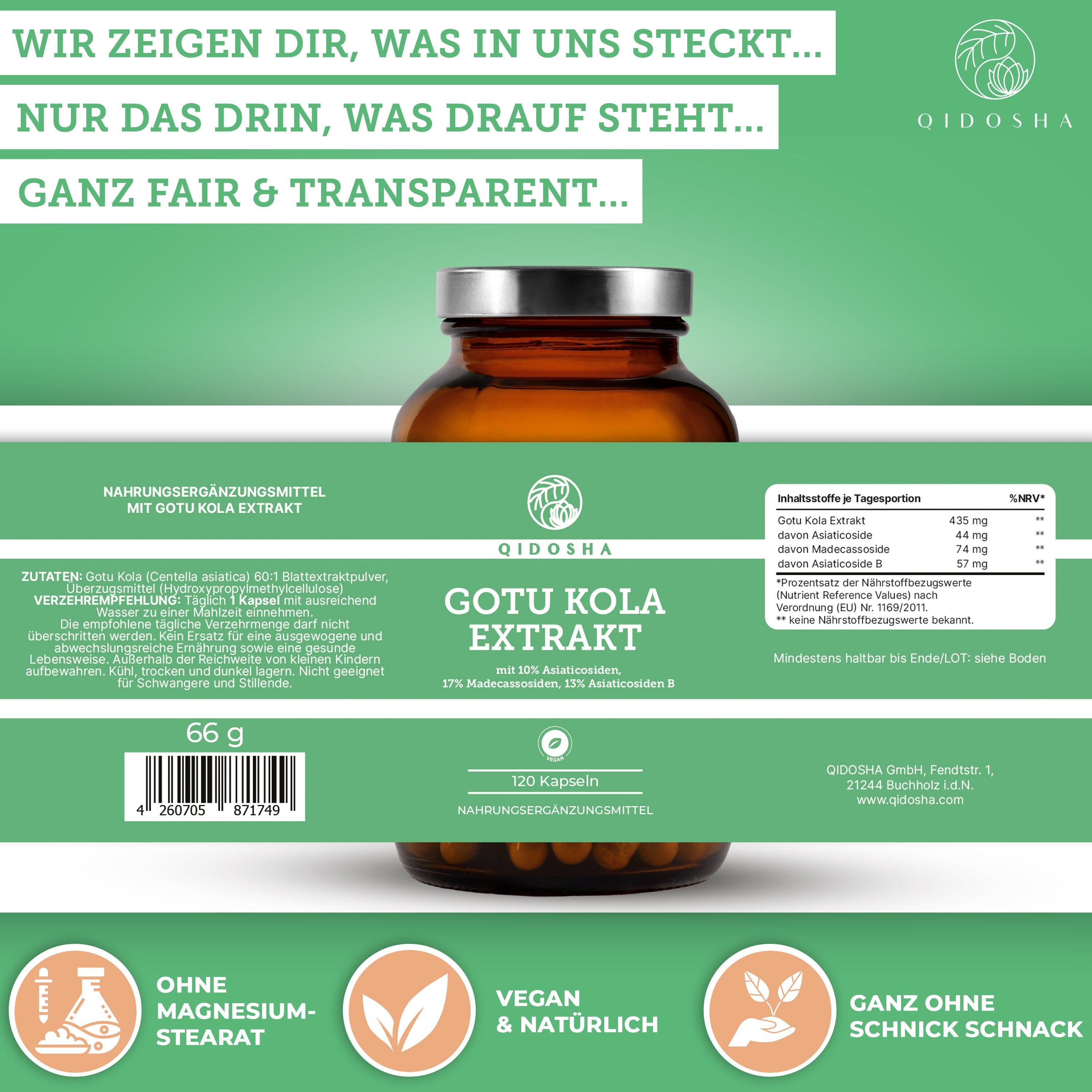 QIDOSHA Gotu Kola Extrakt (Indischer Wassernabel) mit 10% Asiaticosiden