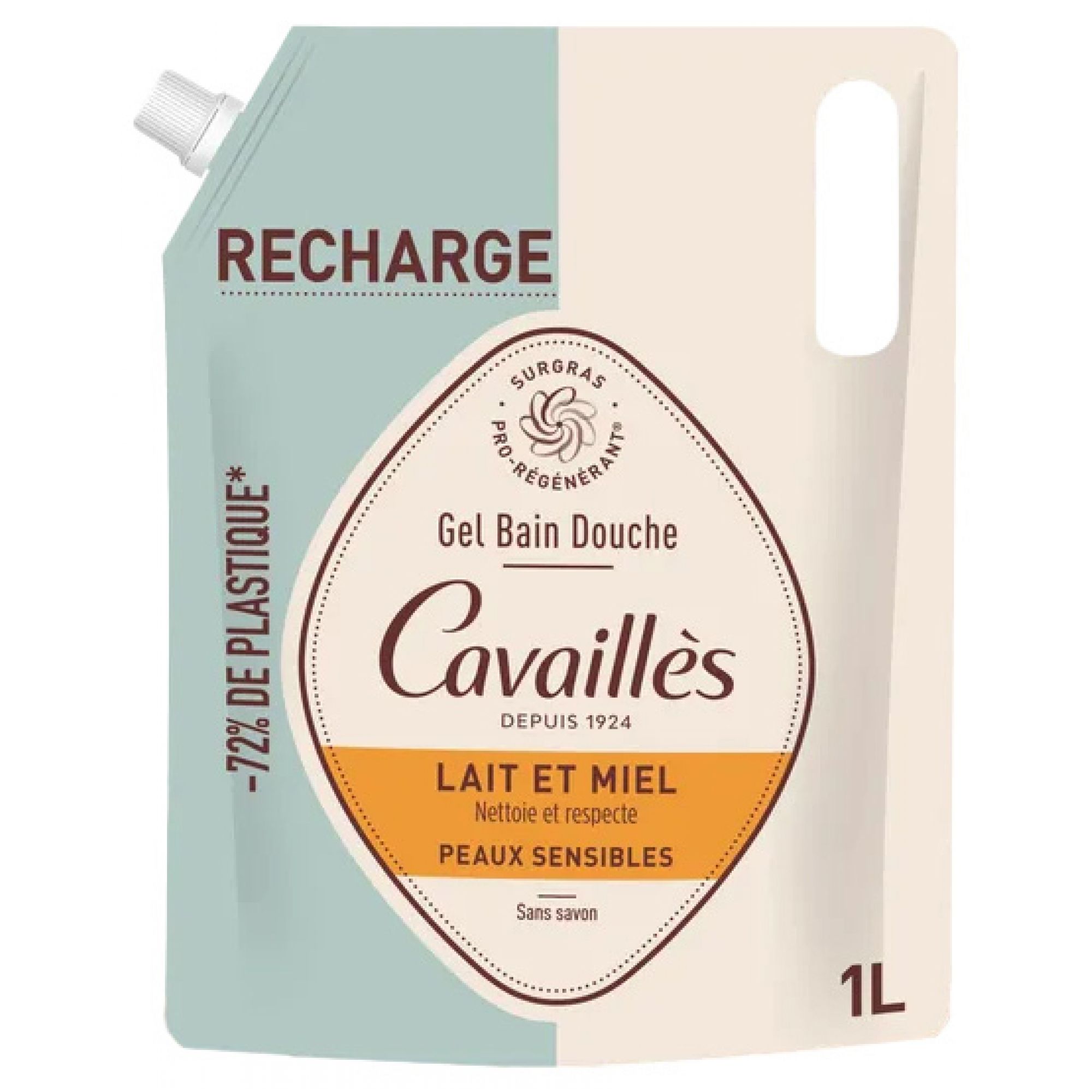 Cavaillès Duschgel für empfindliche Haut, Milch und Honig, Öko-Nachfüllpackung, 18x8,2x24,5 cm