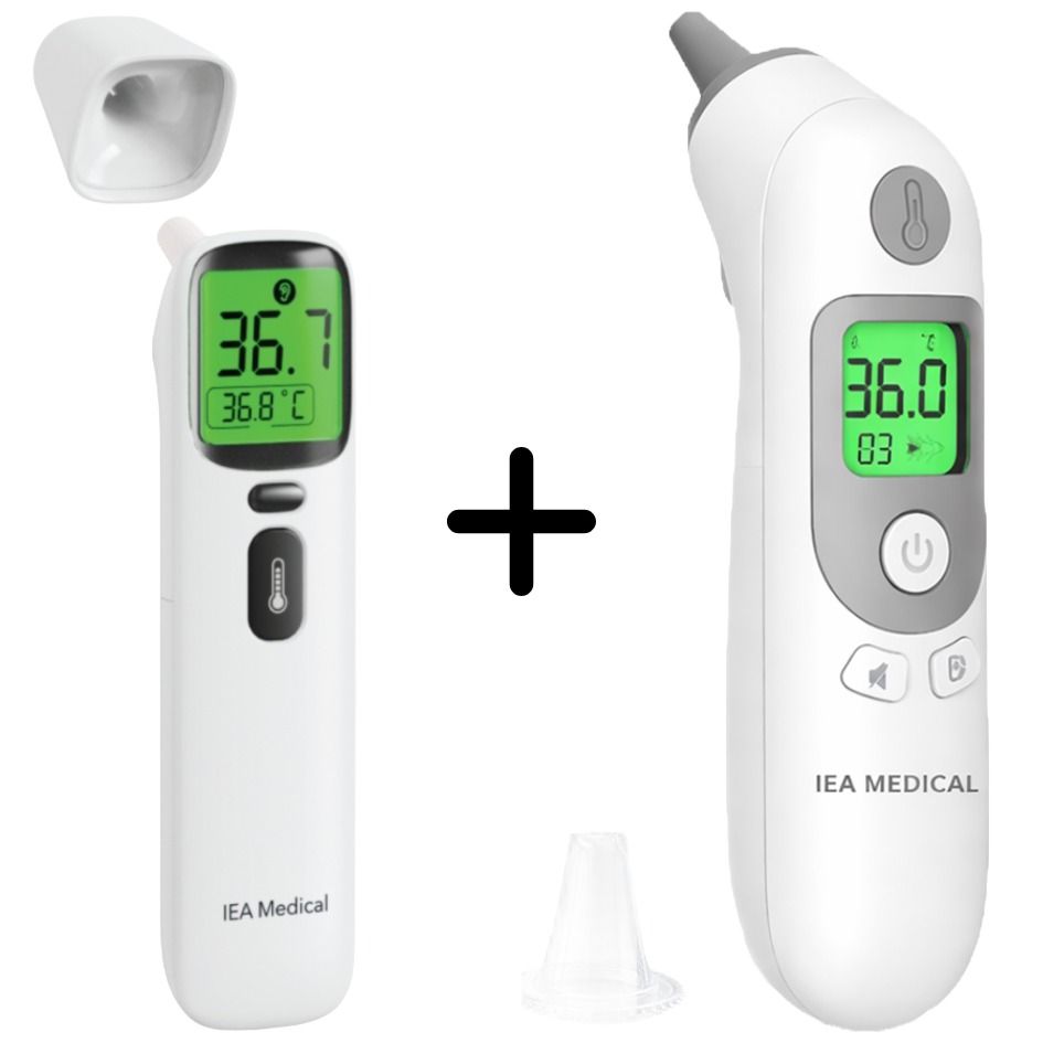 IEA Medical Fieberthermometer-Set – Stirnthermometer kontaktlos + Ohrthermometer mit Ersatzkappen 2 St Fieberthermometer