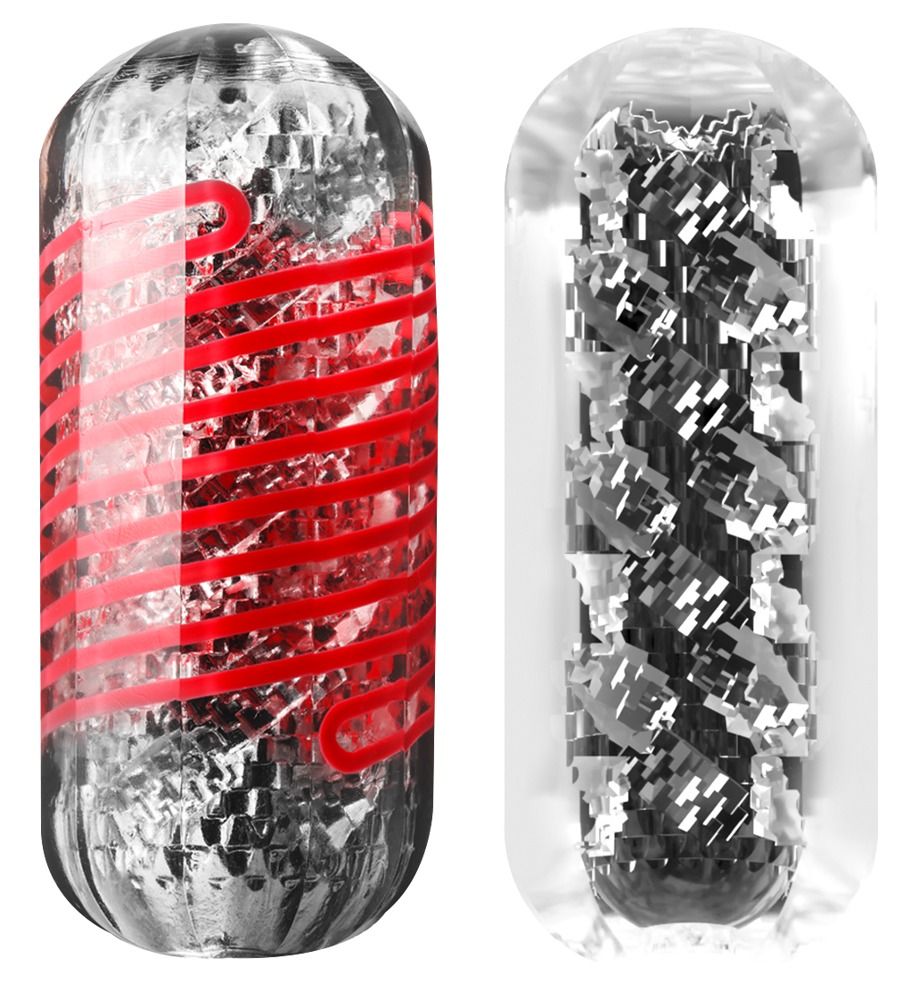 Zwei zylindrische Produkte. Links mit roter Innenauskleidung, rechts mit grauer Innenauskleidung. Beide transparent.