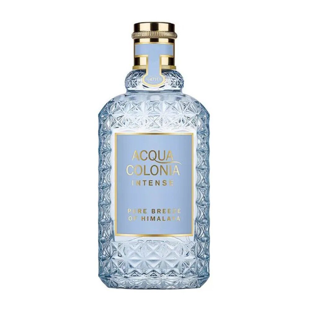 Hellblaues Parfumflakon mit goldfarbenem Verschluss. Aufkleber mit Schriftzug 'Acqua Colonia Intense'.