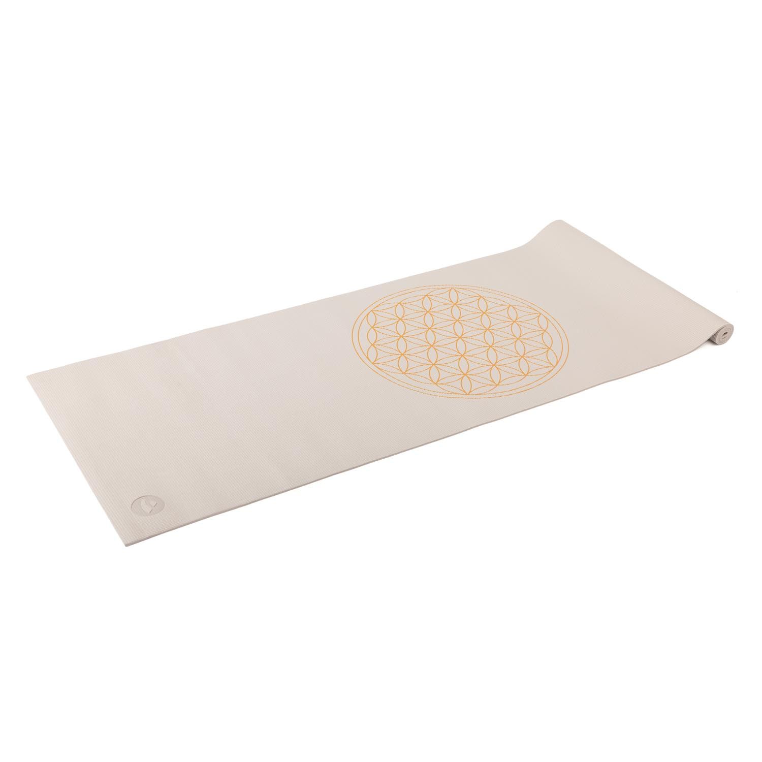 Yogamatte LEELA Collection WEISS, mit Blume des Lebens goldfarben, PVC 896-FOL