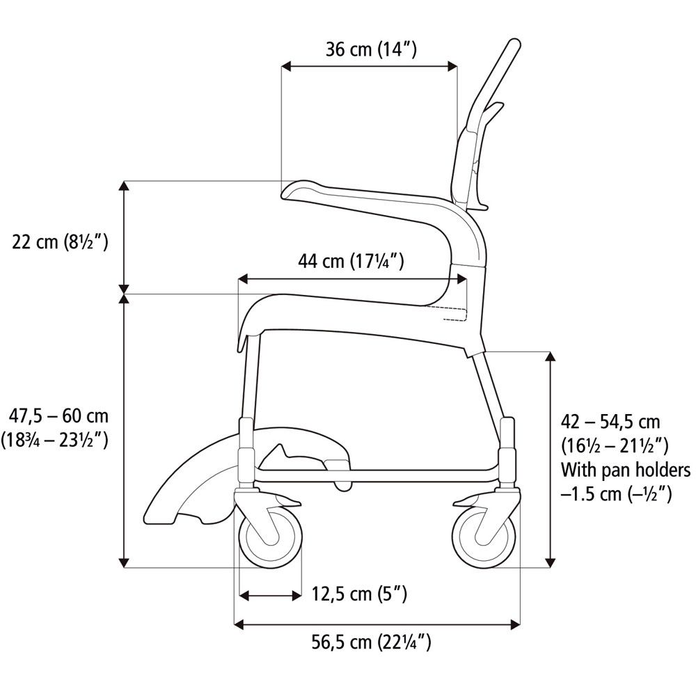 Etac CLEAN Dusch- und Toilettenrollstuhl höhenverstellbar 47,5 cm - 60 cm