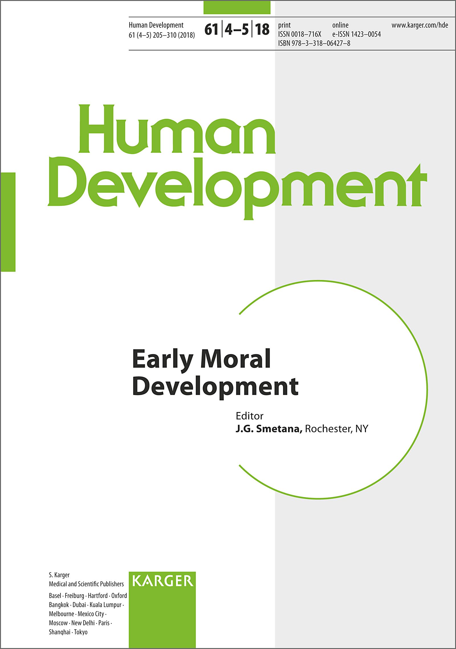 Buchcover: Human Development, Early Moral Development. Herausgeber J.G. Smetana. Verlag Karger.