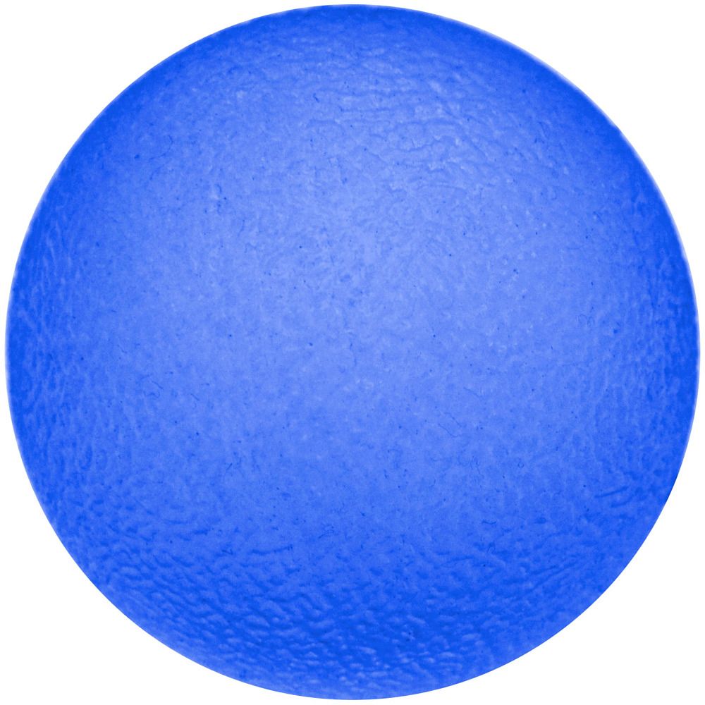 Blauer, runder Handtrainer Physioball. Die Oberfläche ist leicht strukturiert.