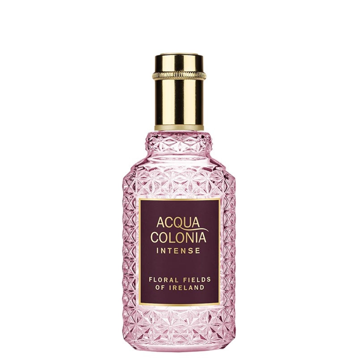 Rosa Flakon mit goldfarbenem Verschluss. Aufschrift: Acqua Colonia Intense Floral Fields Of Ireland.