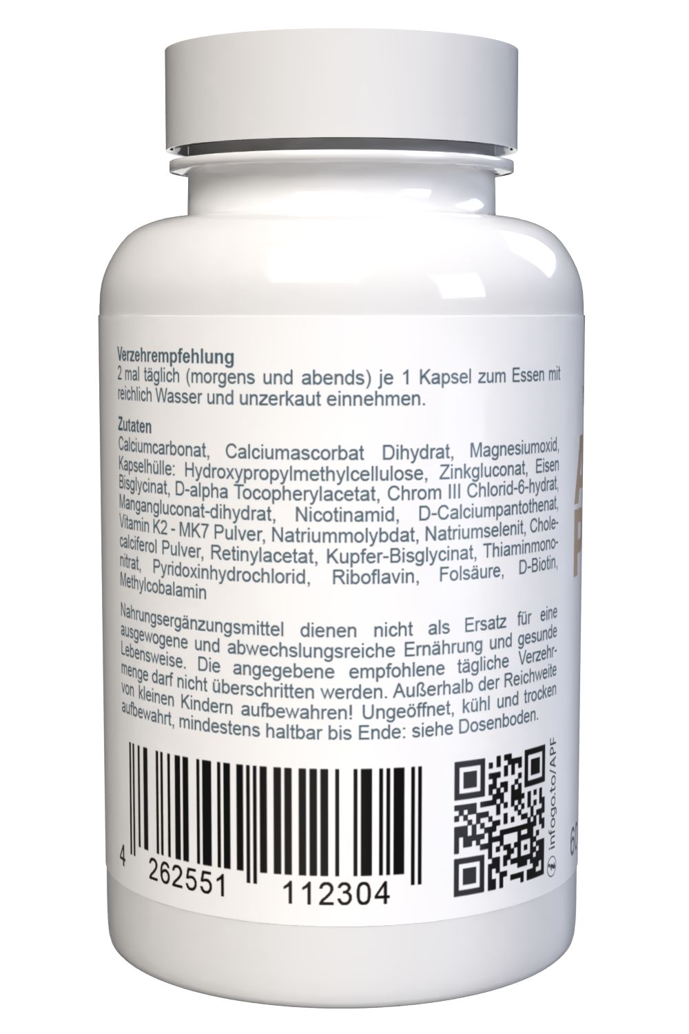 Rückseite einer Flasche Cardiotens Forte mit Zutatenliste und Verzehrempfehlung.