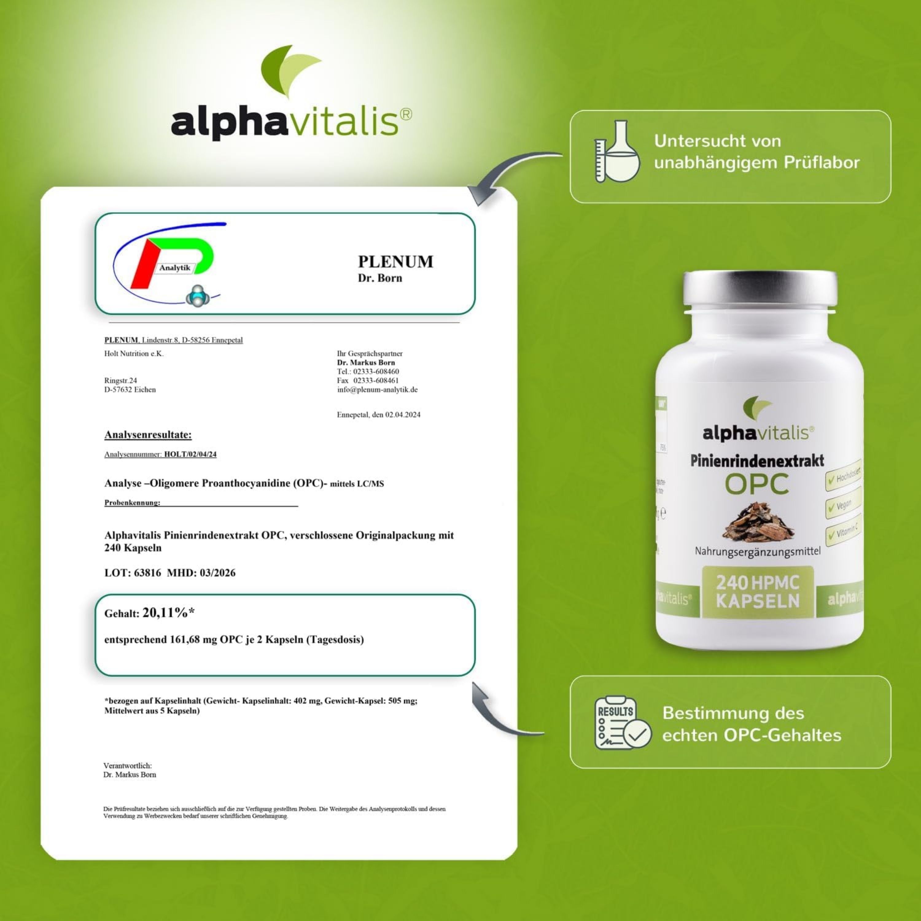 Alphavitalis® Pinienrindenxtrakt OPC mit Vitamin C Kapseln
