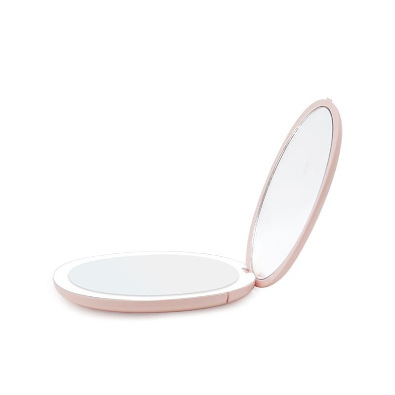 Kompakter doppelseitiger Reisespiegel mit LED (5-fache Vergrößerung) - Pink