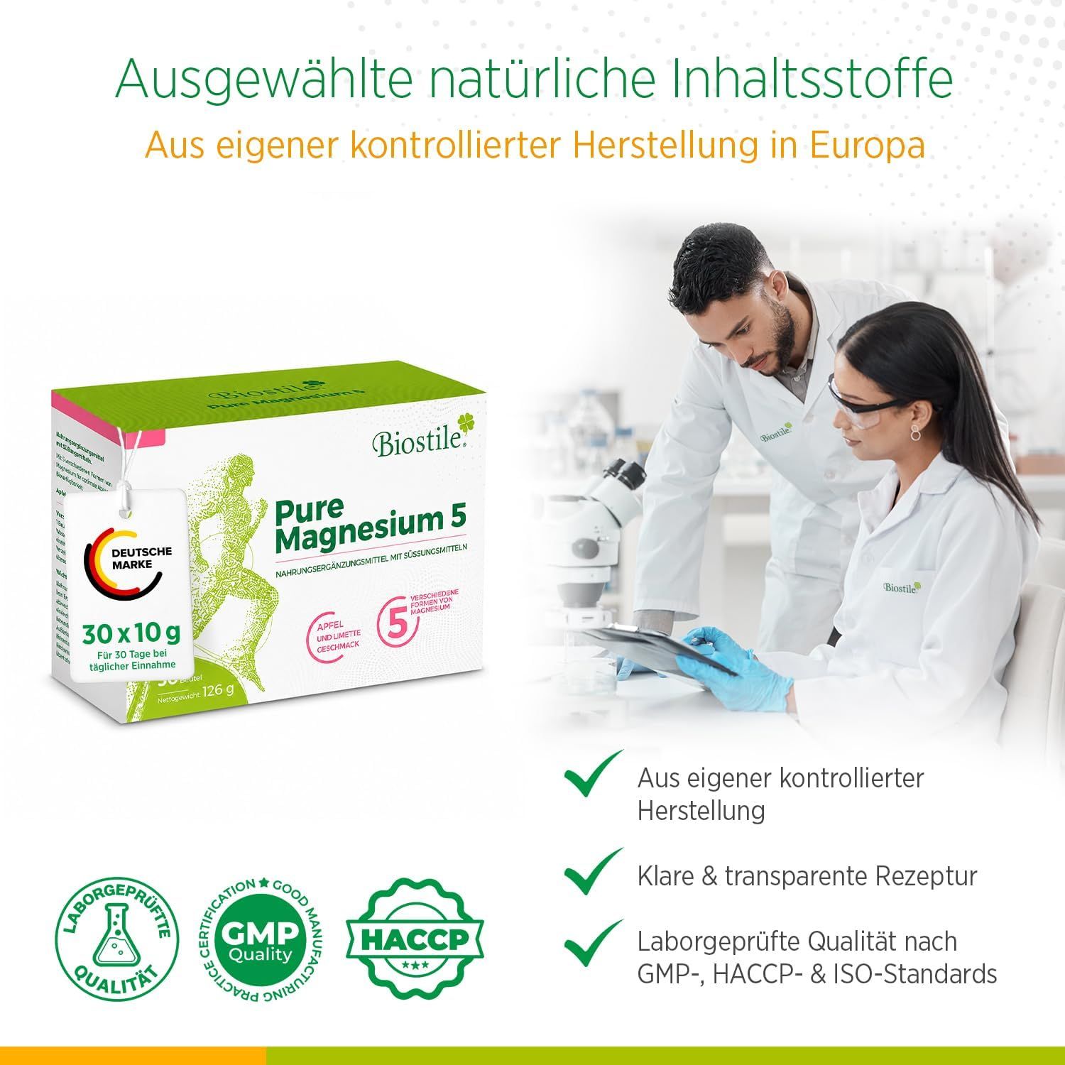 Biostile Pure Magnesium 5: Vorteile für Muskeln, Energie, Nervensystem, Herz und Knochen. Mit Produktabbildung.