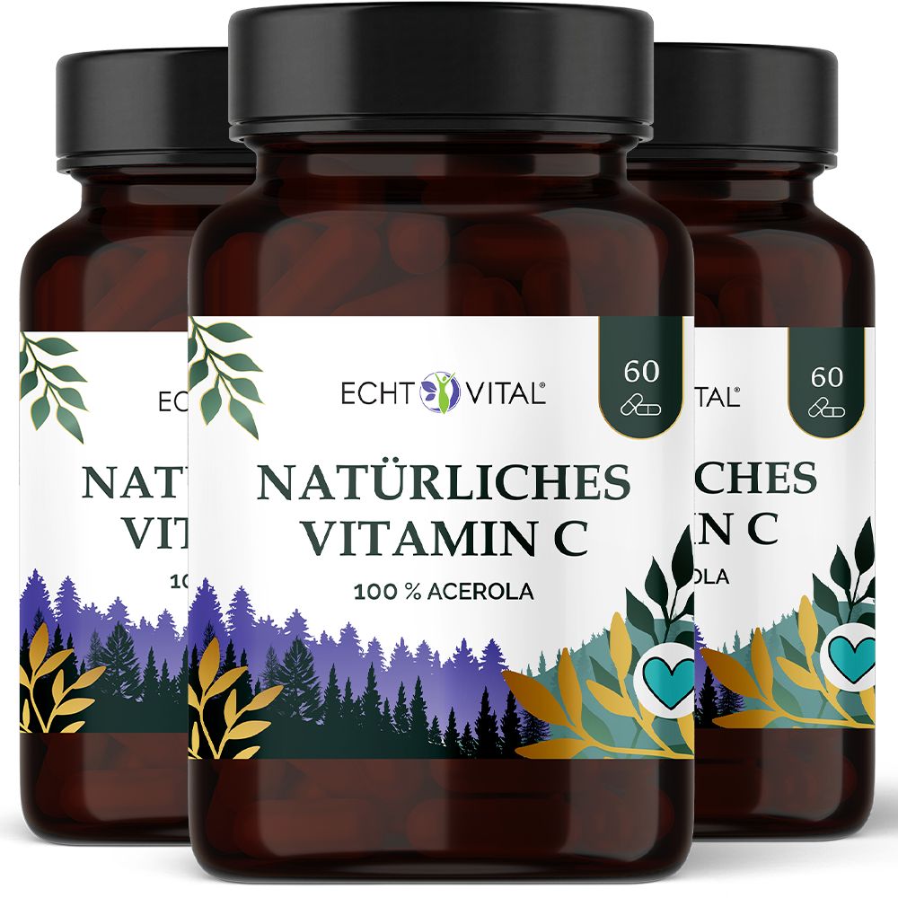 Drei Flaschen Echt Vital Natürliches Vitamin C mit 100% Acerola.