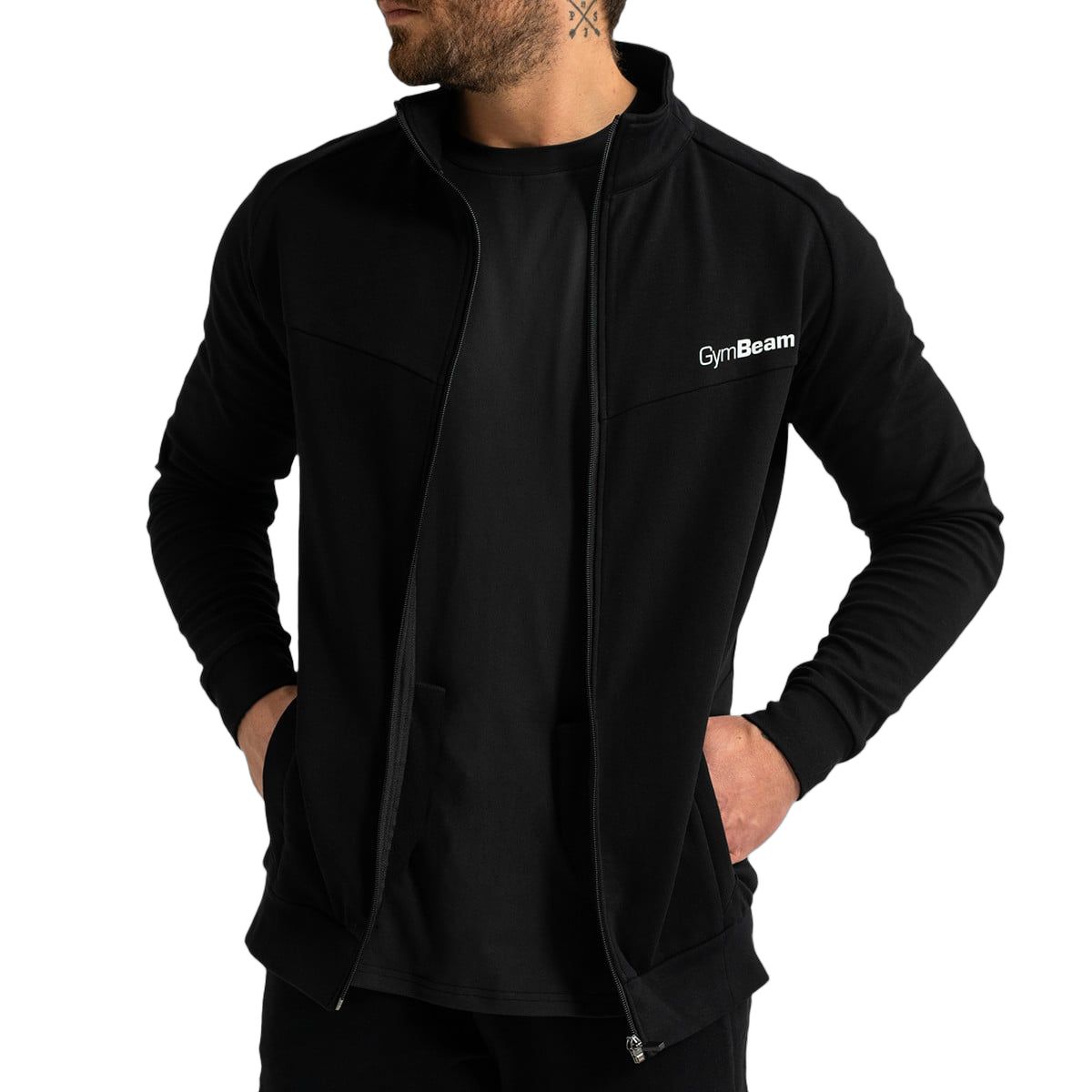 GymBeam Sweatshirt Herren Slim Limitless Schwarz ohne Kapuze, Langarm