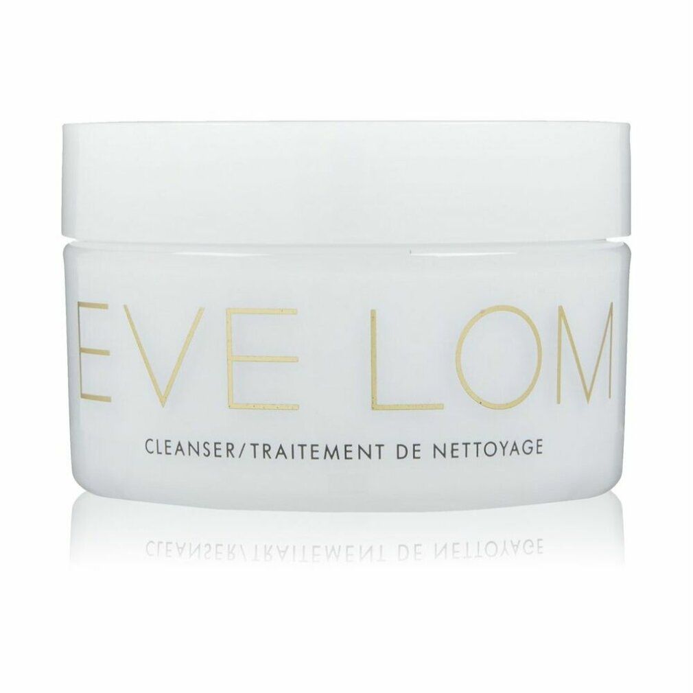 Weißer Tiegel mit goldfarbenem Schriftzug "EVE LOM". Darunter "CLEANSER/TRAITEMENT DE NETTOYAGE".