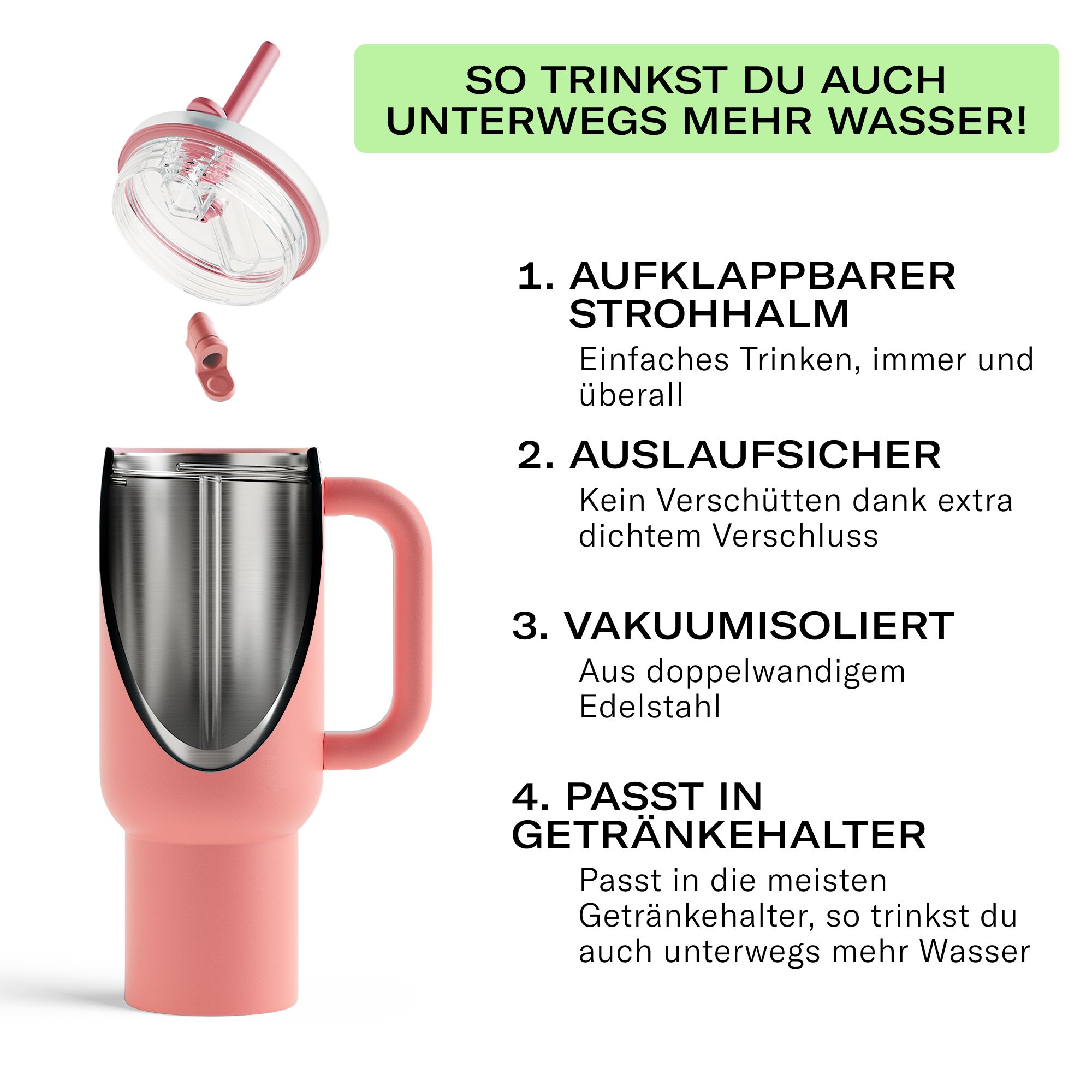 waterdrop® Explorer Thermobecher – 1,1 L Edelstahl – mit Trinkhalm, auslaufsicher & 12 h kühl