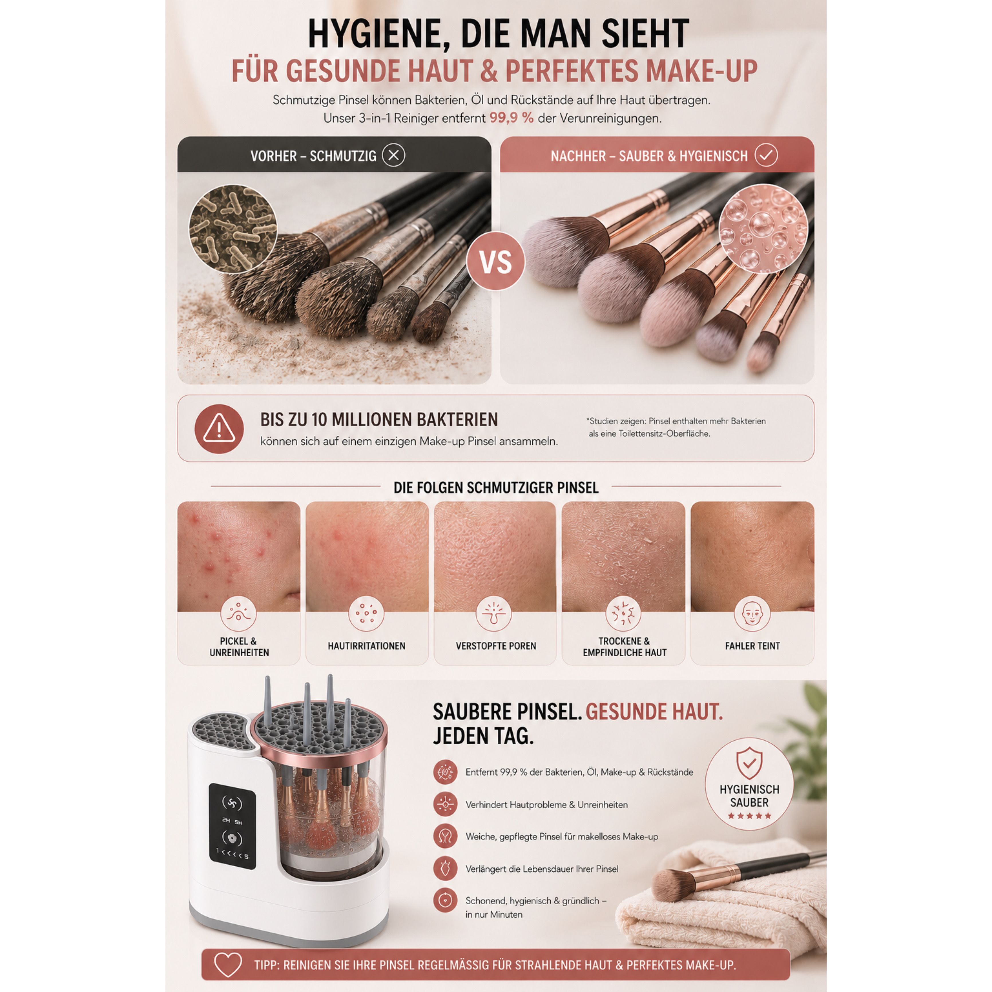 Lalano’S Cosmetics Kosmetikpinsel-Set LUMIBRUSH 3-in-1 Pinselreiniger & Trockner