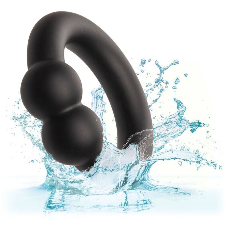 Schwarzer Ring mit zwei Kugeln im Wasser. Aus Silikon. Für Intimbereich.