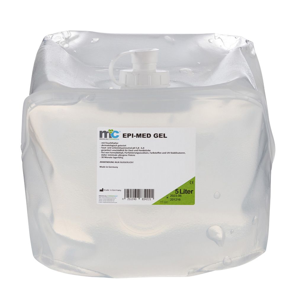 5-Liter-Kanister mit EPI-MED GEL, hautfreundlich und pH-neutral.