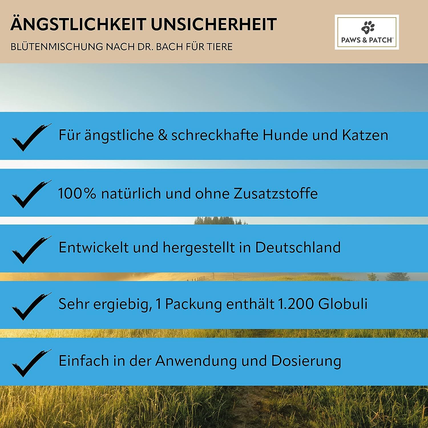 PAWS&PATCH Blütenmischung nach Dr. Bach ÄNGSTLICHKEIT UNSICHERHEIT für Hunde und Katzen