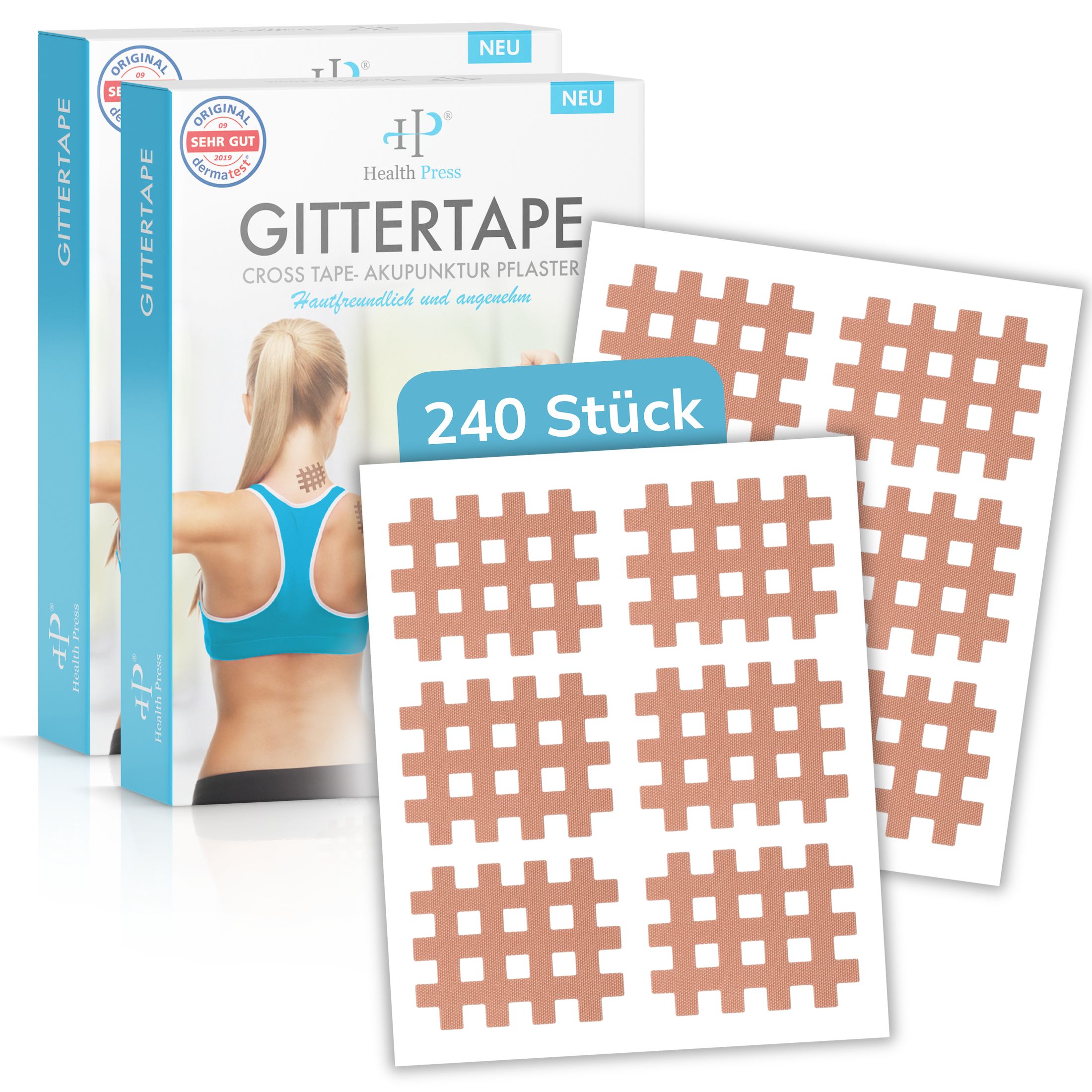 Health Press Gittertape Typ B 2er Set – Crosstape & Gitterpflaster 240 St Pflaster