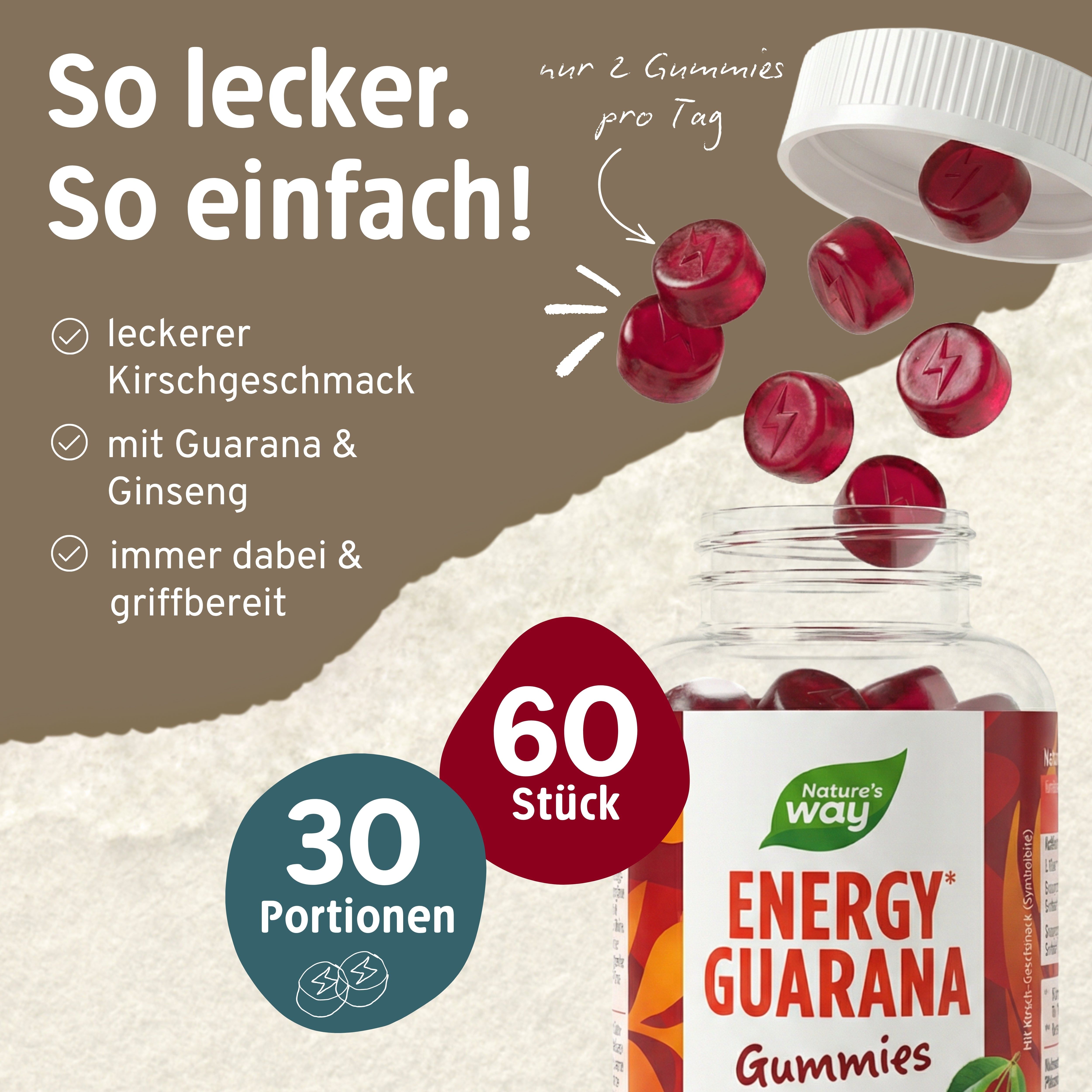 Energy Guarana Gummies | 10 mg Koffein & Vitamin B Komplex | Pflanzen-Extrakte mit Guarana & Gins...