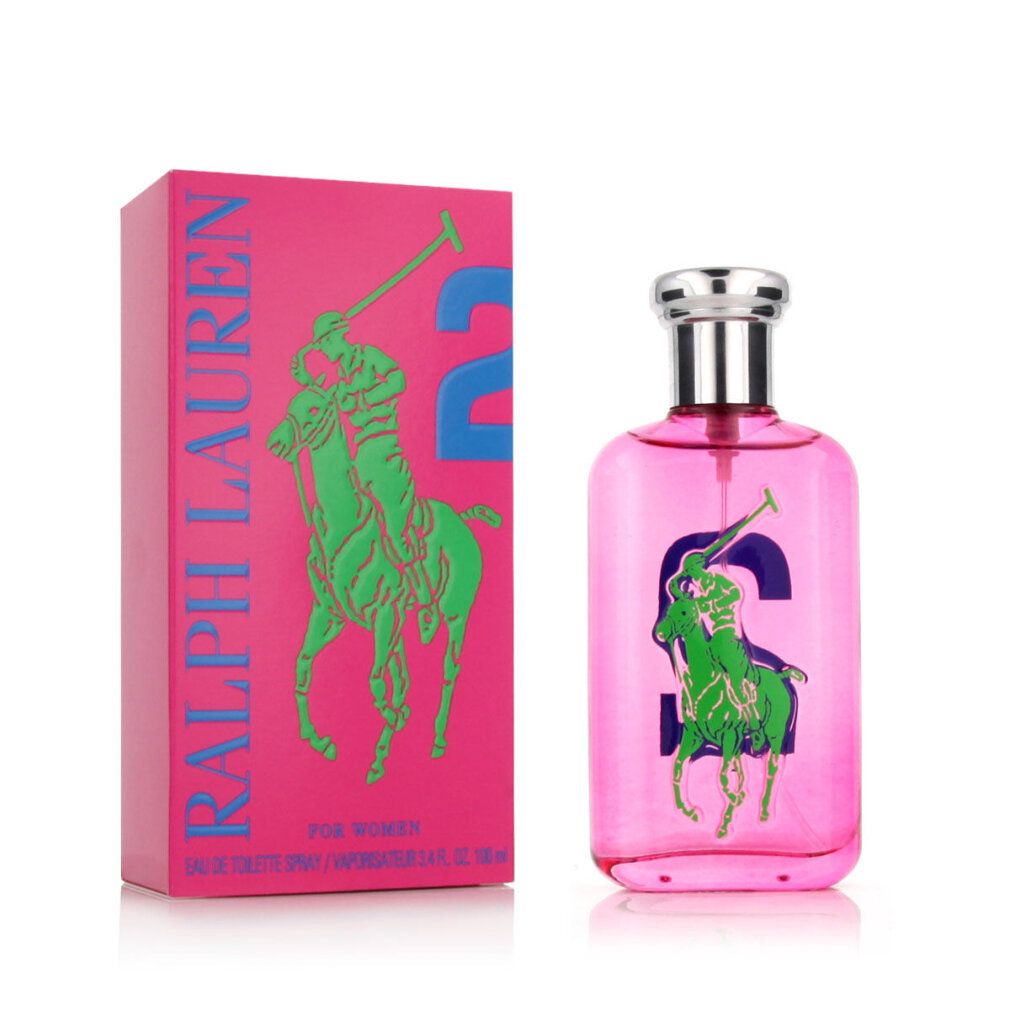 Rosa Flakon und Schachtel mit grünem Reiter-Logo und blauer Nummer 2. Text: RALPH LAUREN, FOR WOMEN.