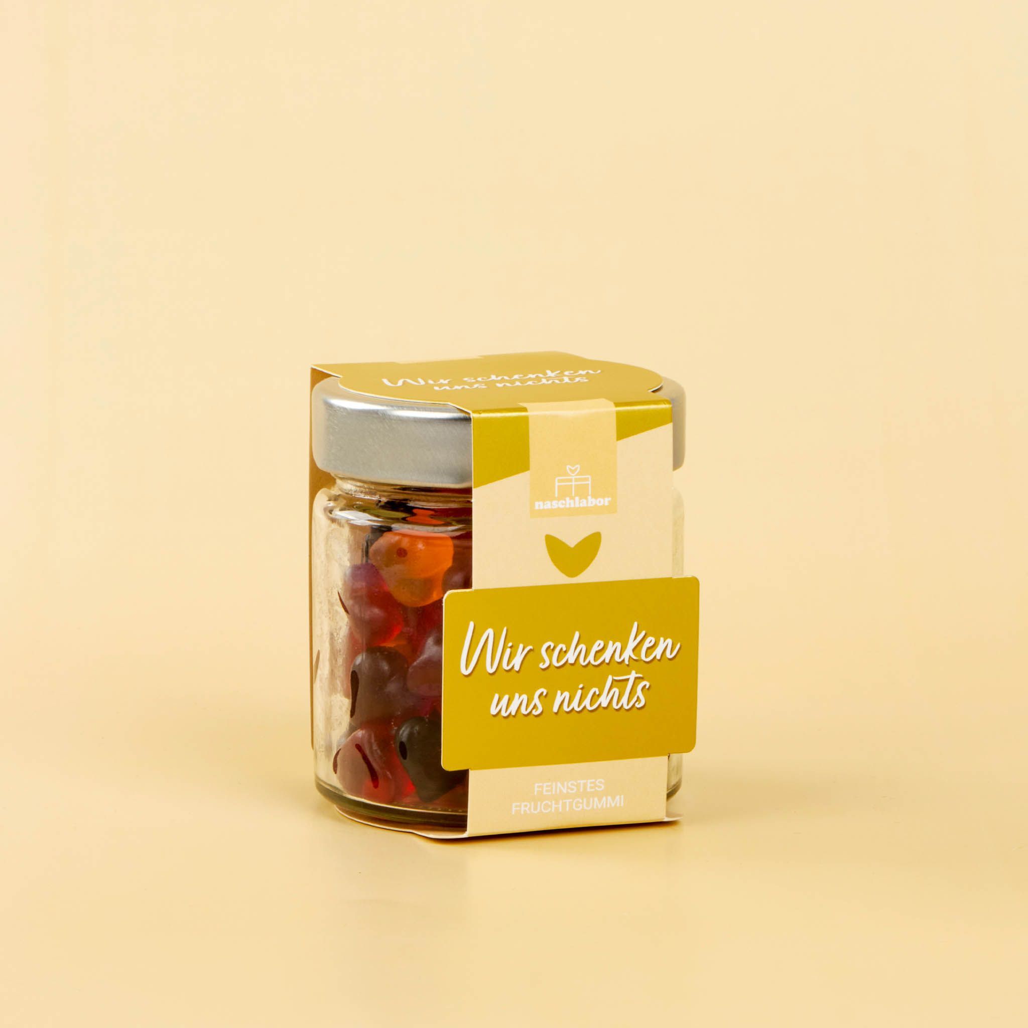 naschlabor Wir schenken uns nichts Fruchtgummi in Geschenkglas