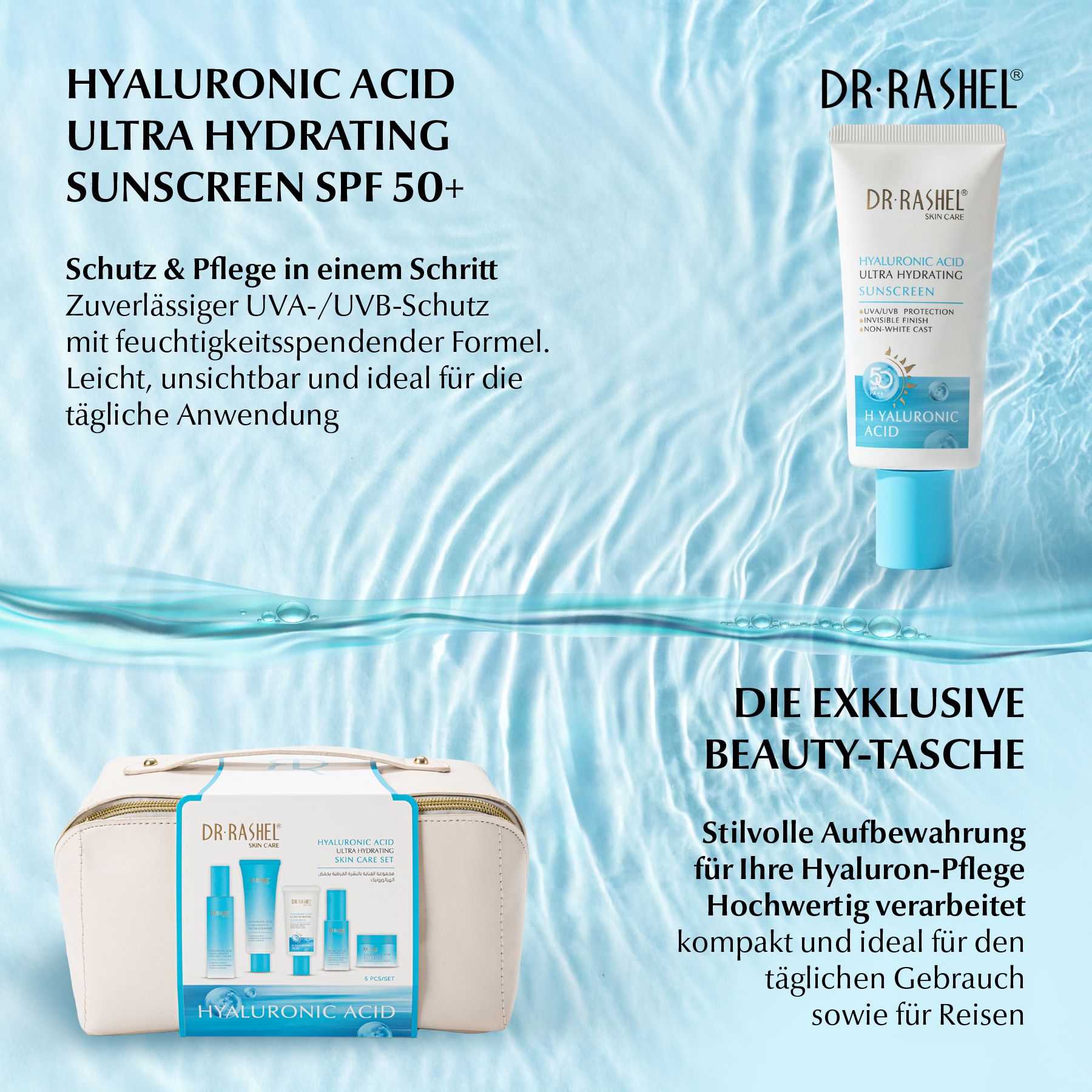DR RASHEL Gesichtspflege-Set Hyaluronic Acid Serum Cream Cleanser Toner SPF