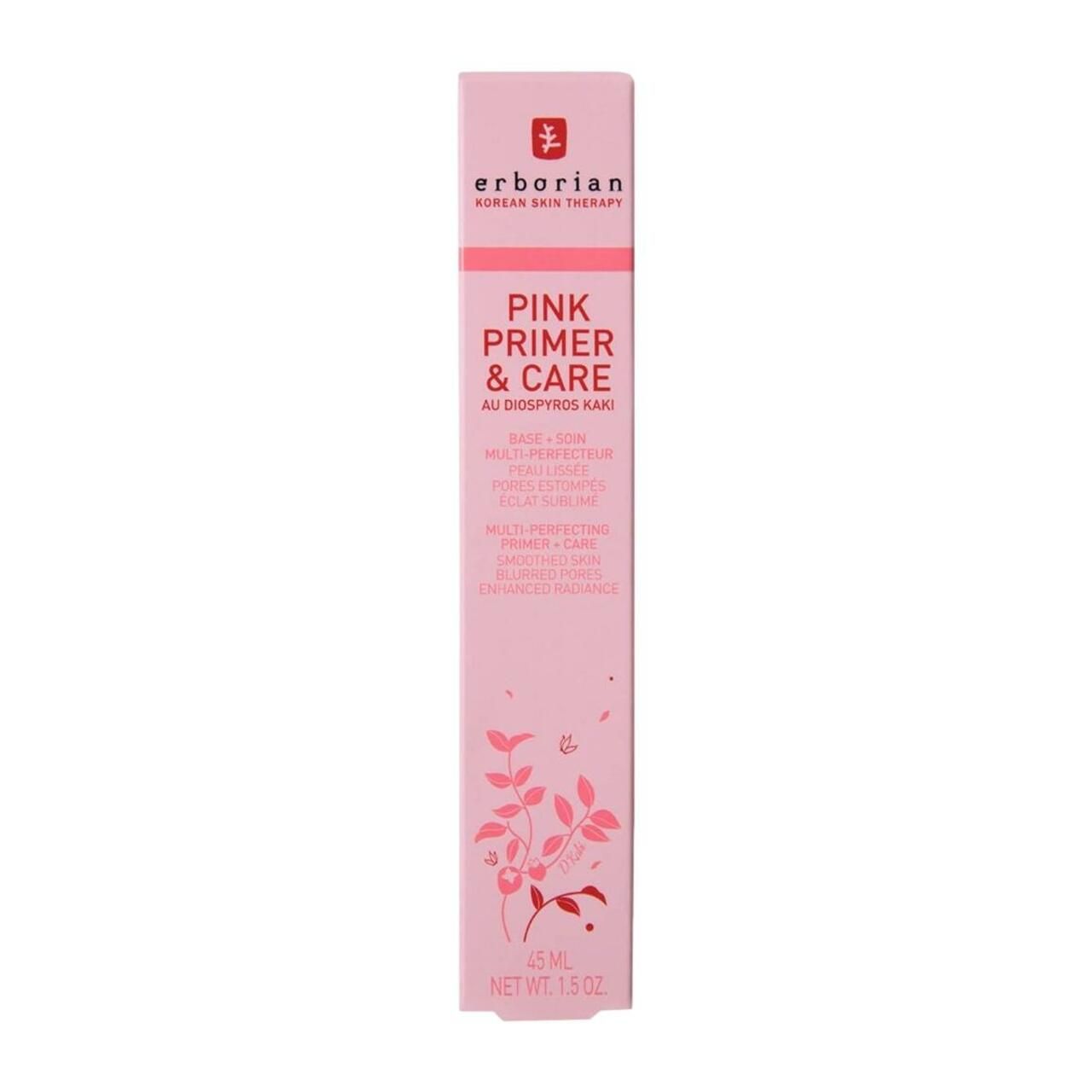 Rosa Schachtel. Produktname: Pink Primer & Care. Logo und Text. 1.5 oz. 45 ml.