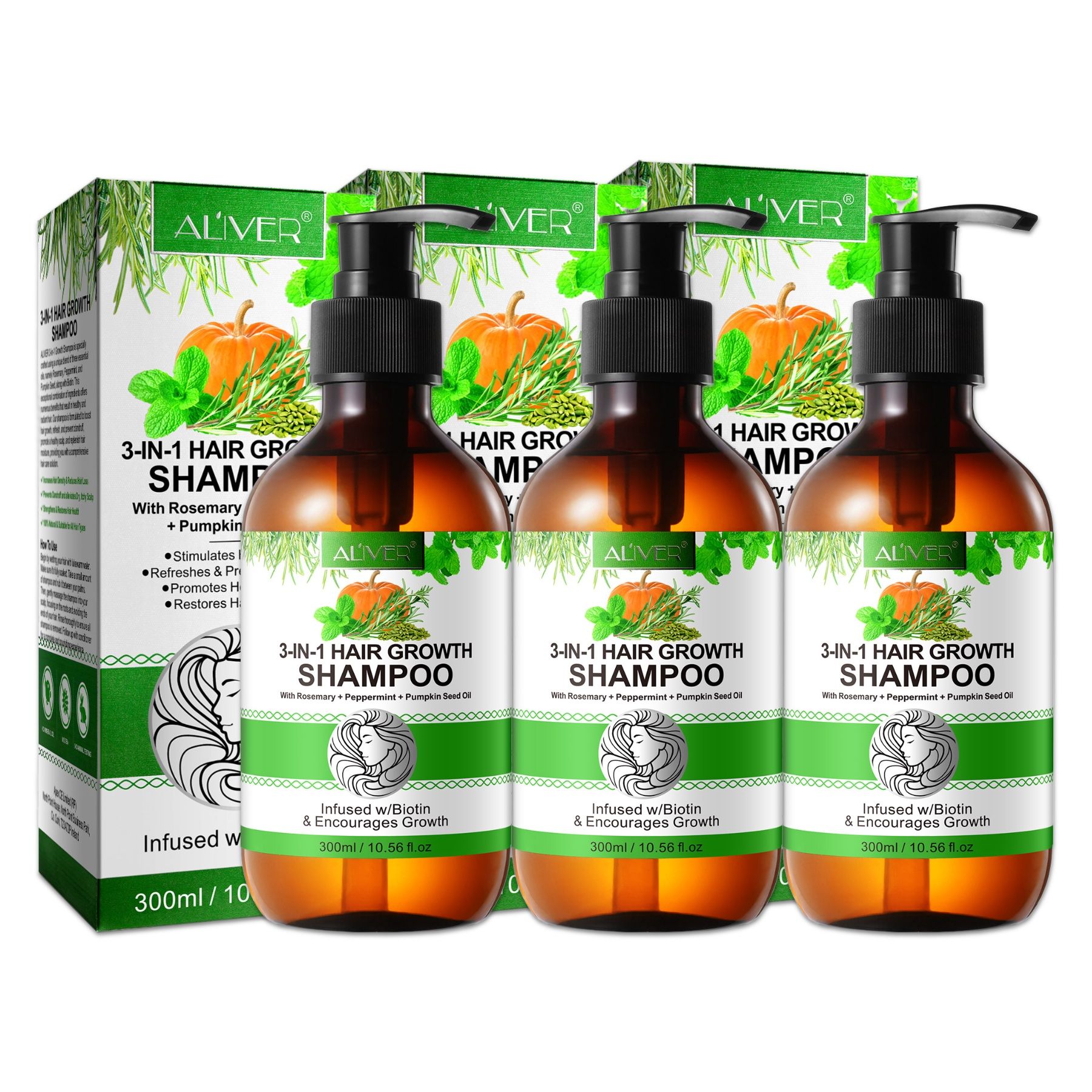 ALIVER 3-in-1 Rosmarin Minze Kürbis Haarshampoo