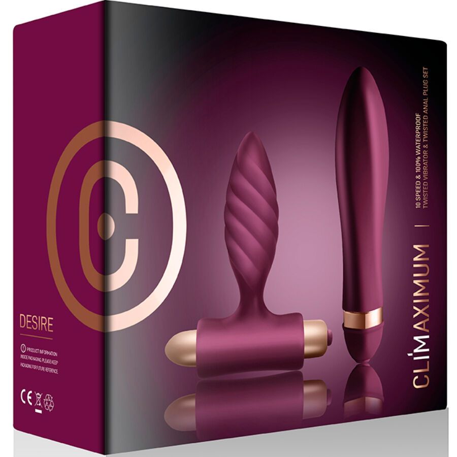 Lila Anal-Plus-Set mit zwei Vibratoren, einer mit verdrehter Textur.