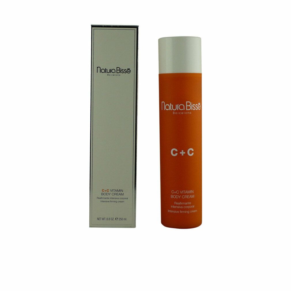Orangefarbene Körpercreme-Tube und Schachtel. Aufschrift: Natura Bissé, C+C, C+C Vitamin Body Cream.