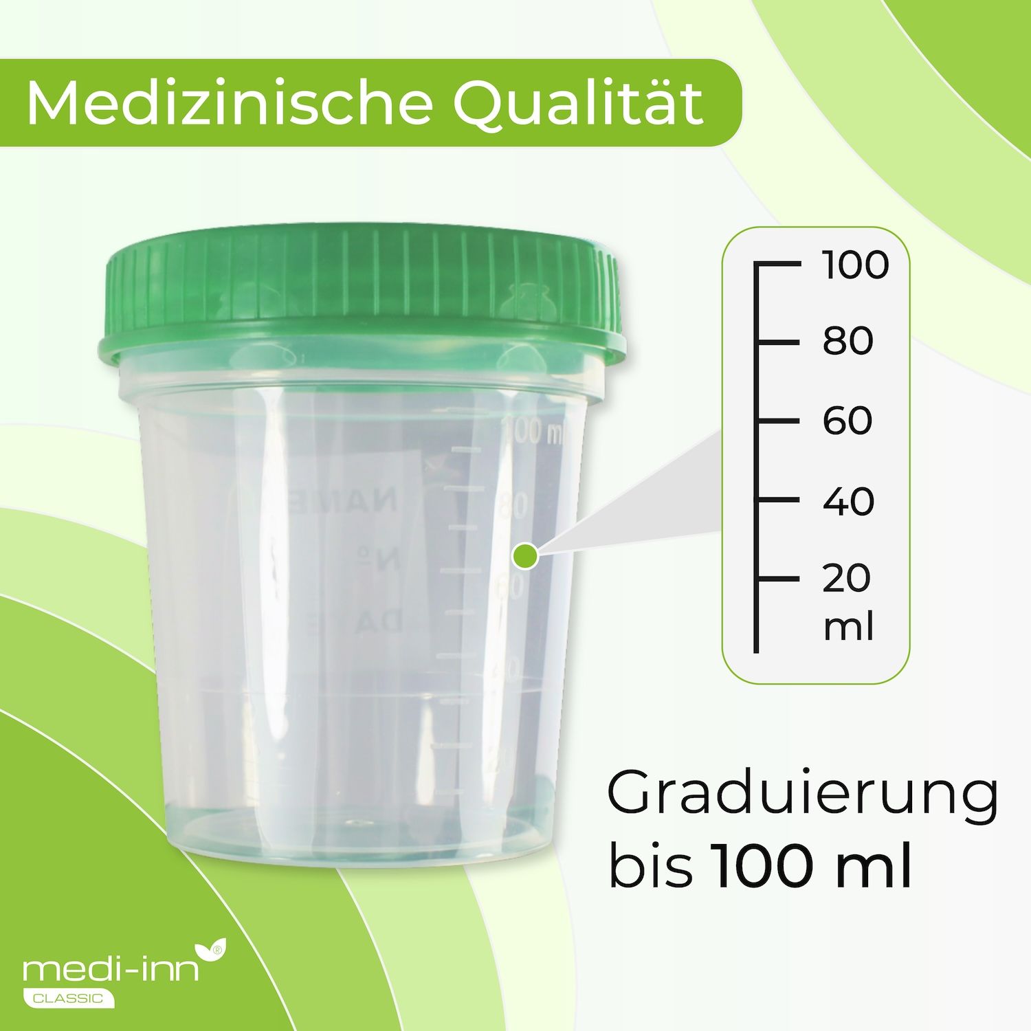 Medi-Inn Urinbecher mit Schraubdeckel, grün, mit Graduierung