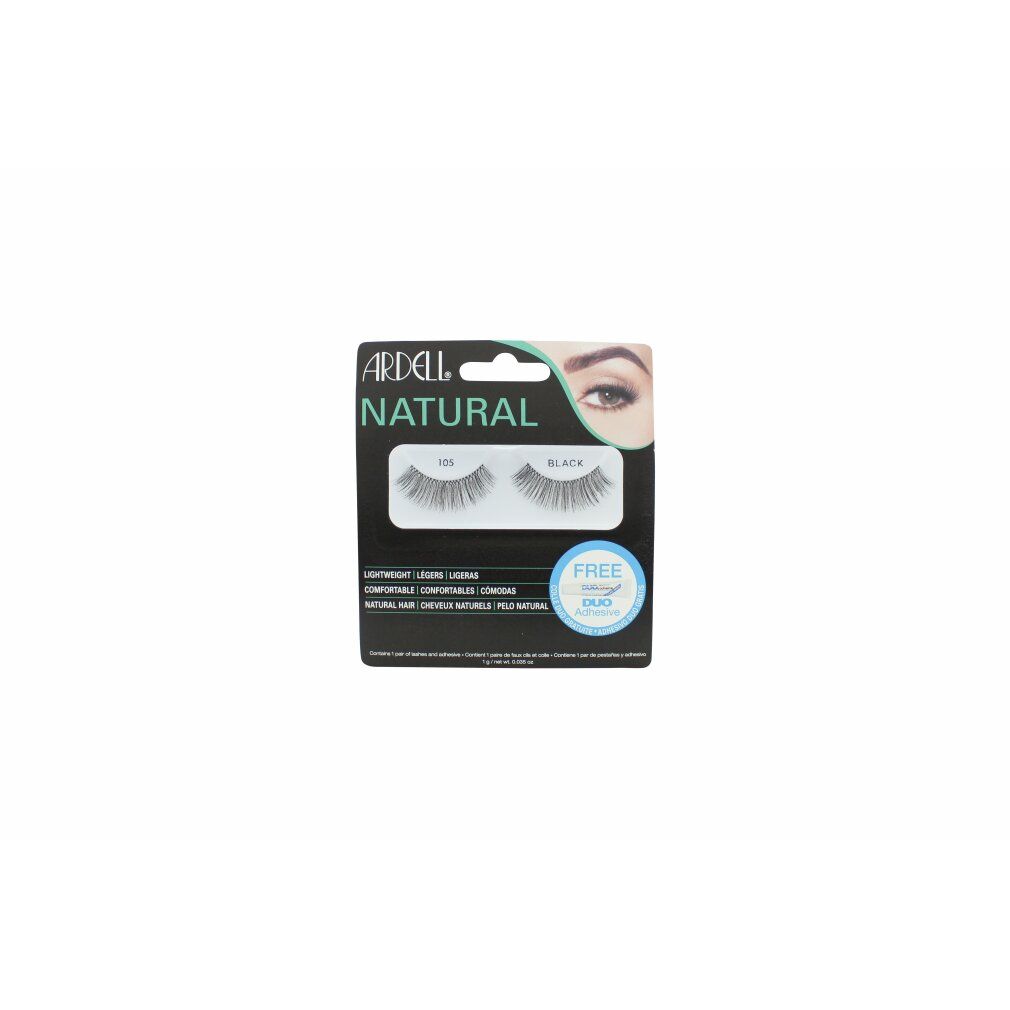 Ardell Fashion Lashes - 105 Black. Schwarze Wimpern in Verpackung. "Natural" und "Black" Schriftzug sichtbar.
