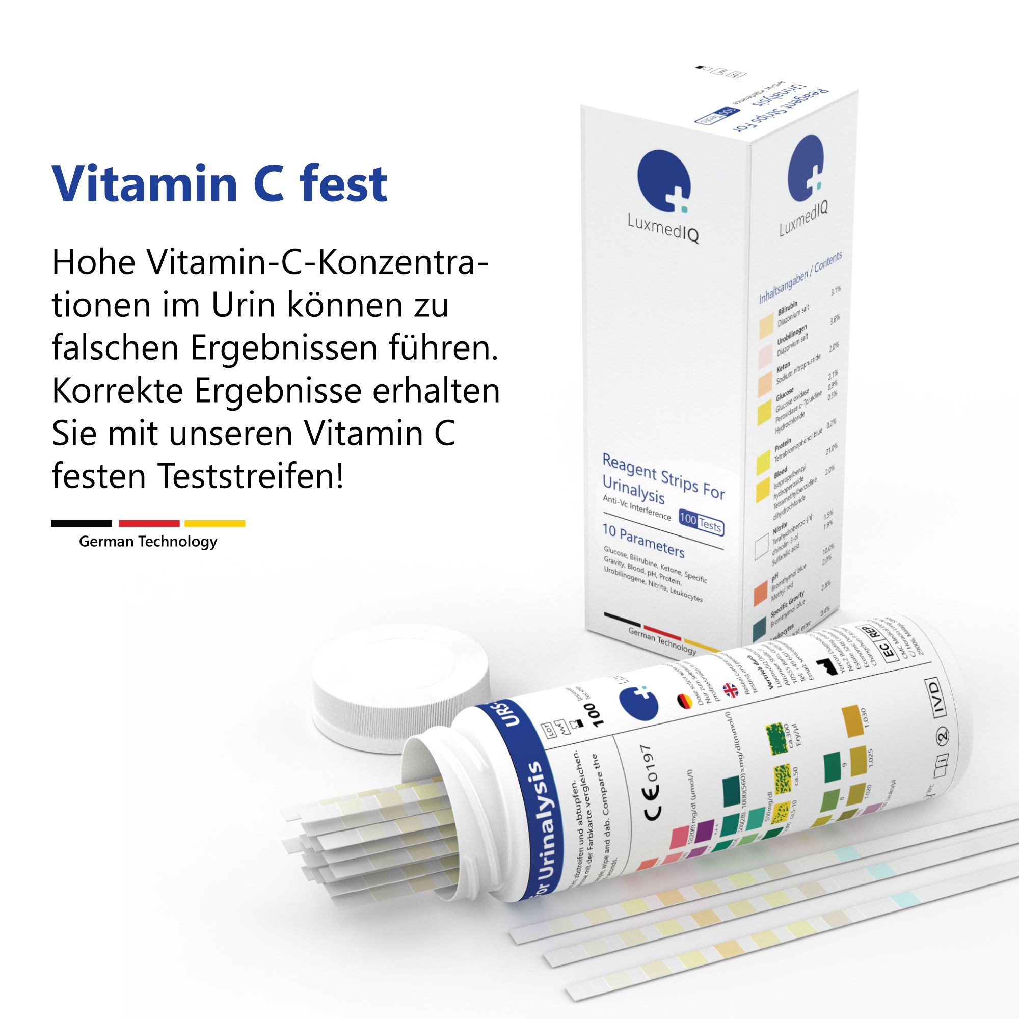 100x LuxmedIQ Gesundheitstest - Urin Teststreifen für 10 Parameter