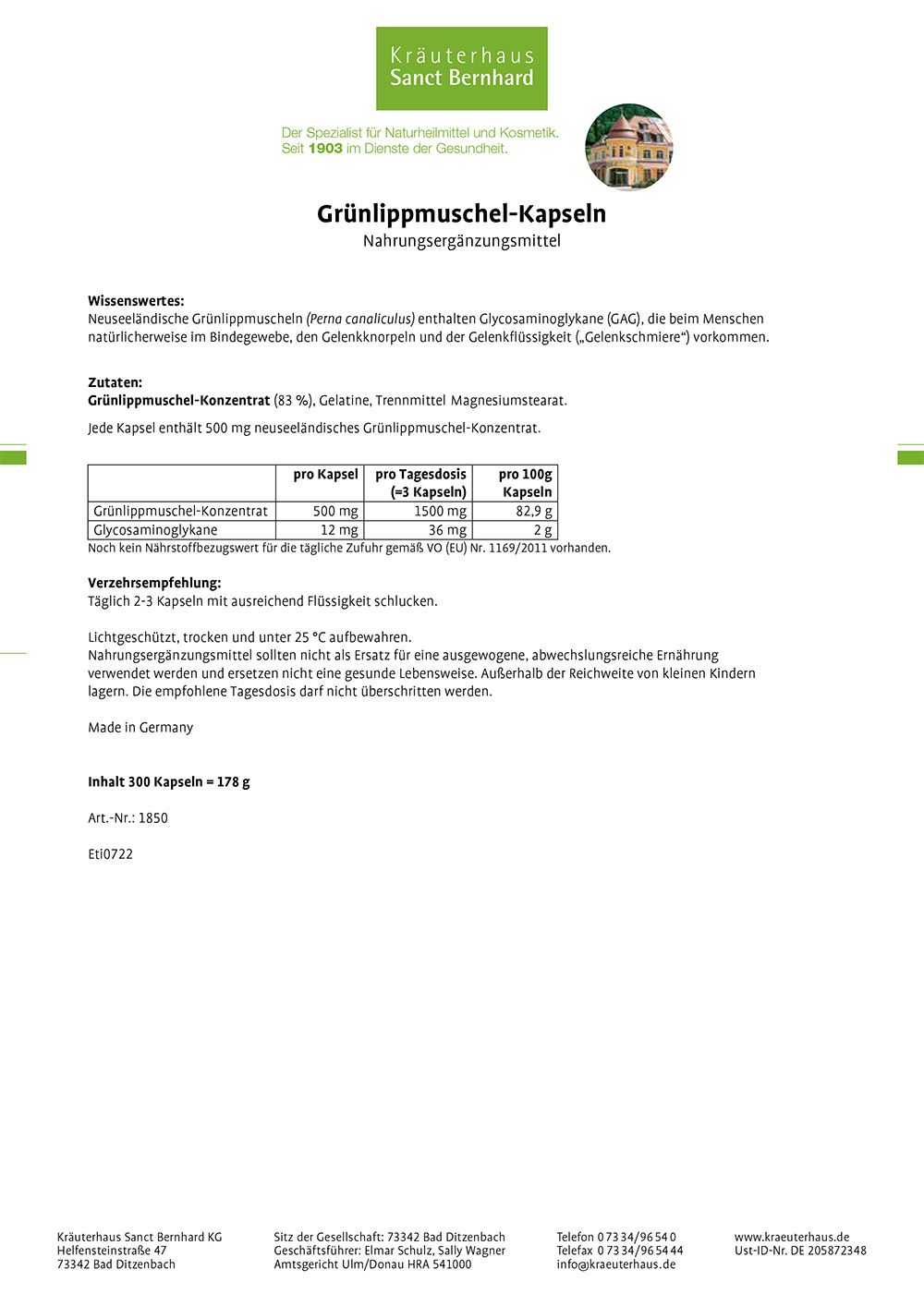 Sanct Bernhard Grünlippmuschel-Kapseln 2x300 St Kapseln