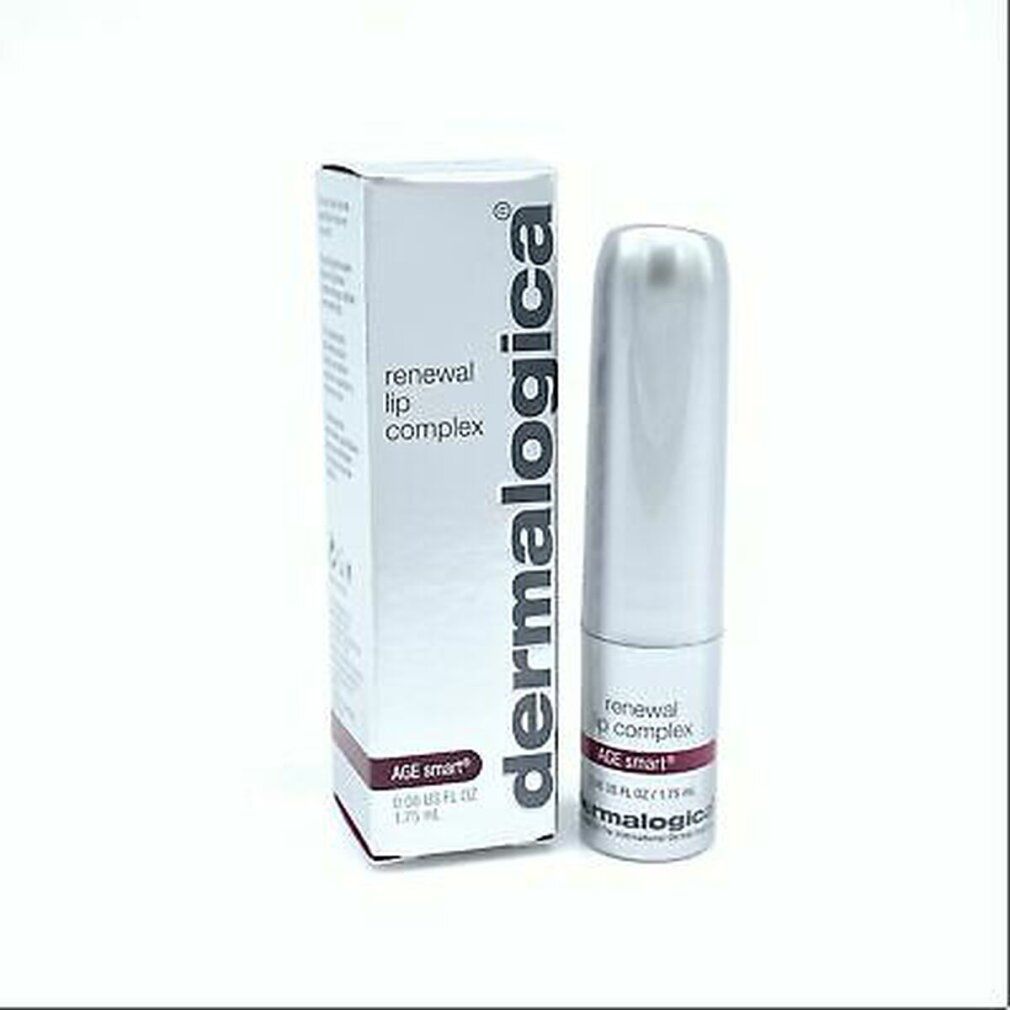 Lippenbalsam und Verpackung. Verpackung: weiß, Aufschrift Dermalogica, renewal lip complex, AGE smart.