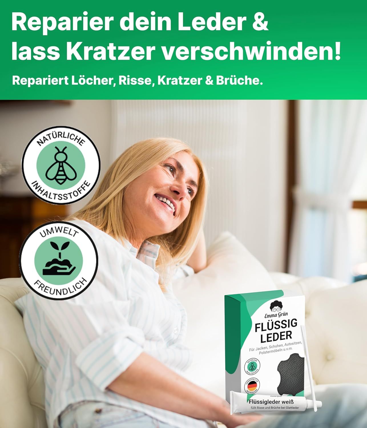 Emma Grün® Flüssigleder Reparatur Set weiß