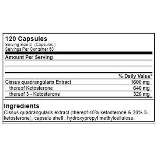Nährwerttabelle mit Inhaltsstoffen von "Cissus quadrangularis Extract". Enthält Ketosteron.