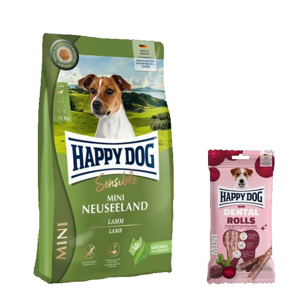 Happy Dog Supreme Mini Neuseeland + Dental Rolls für Hunde 4,1 kg