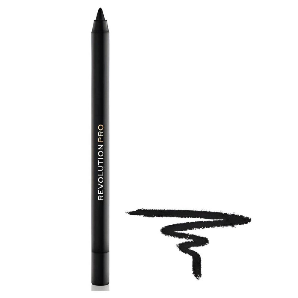 Schwarzer Eyeliner-Stift und Farbabstrich. Aufschrift "REVOLUTION PRO".
