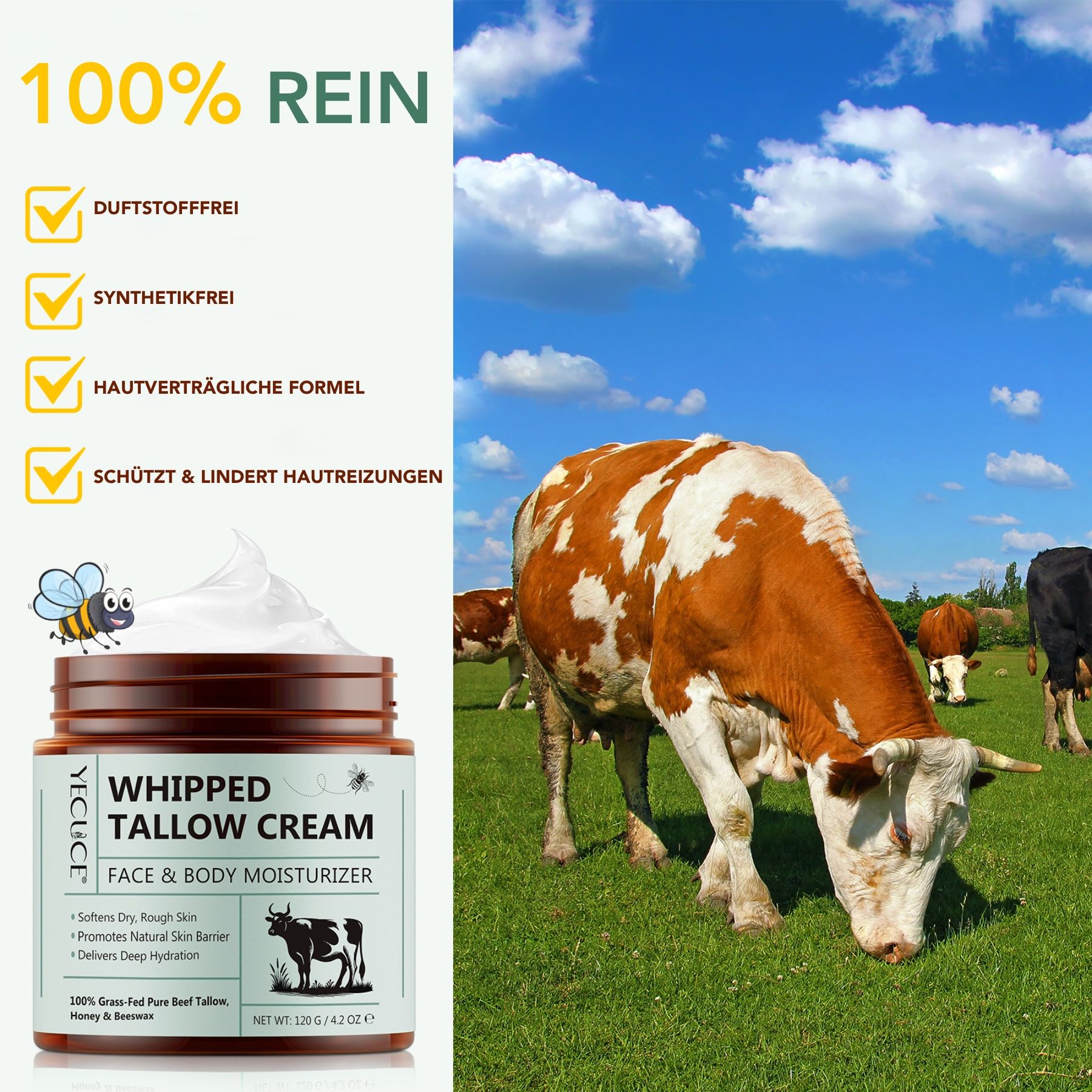 P-Beauty Whipped Beef Tallow Hautpflegecreme mit Rindertalg Honig