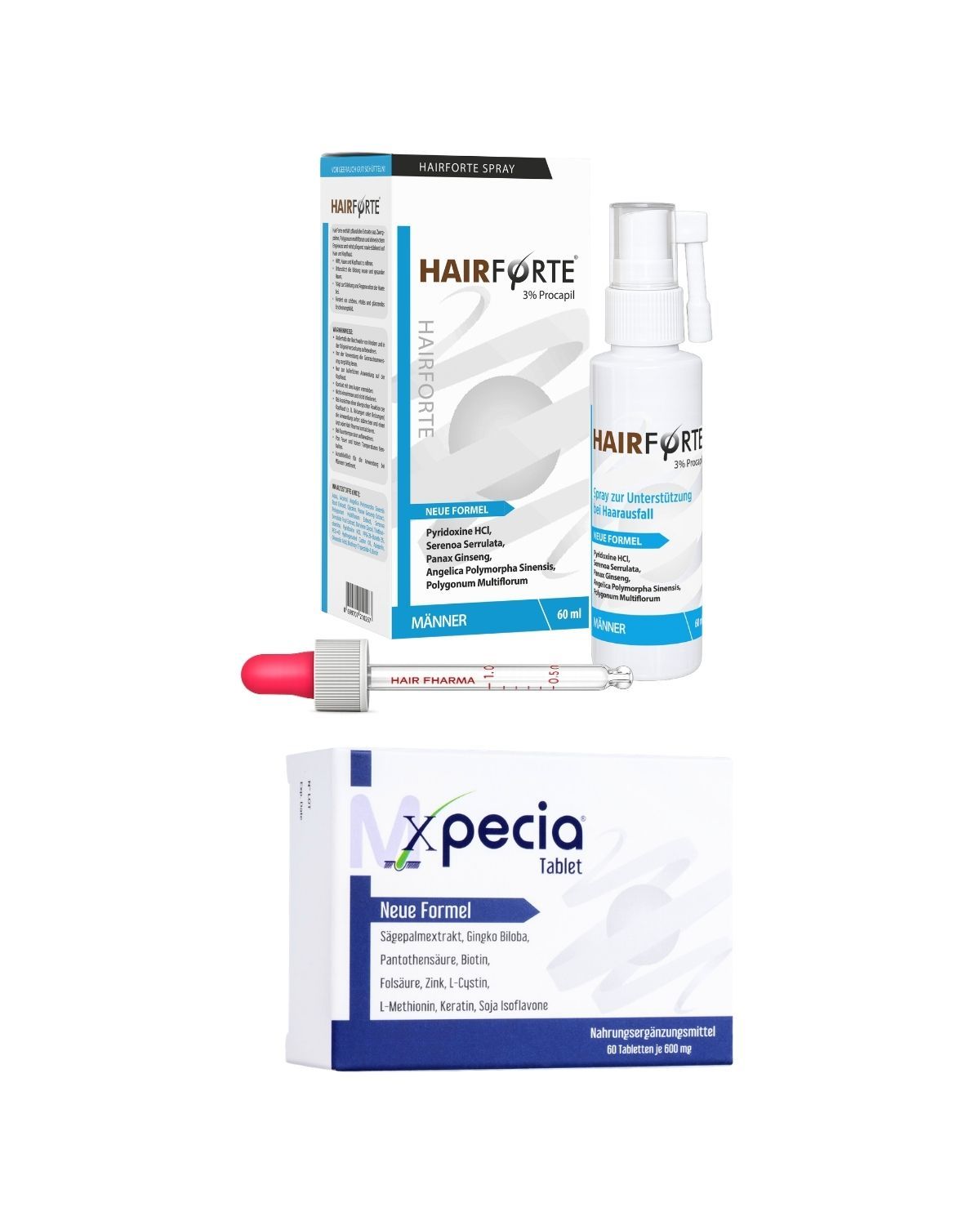 Haarverzorgingsset voor mannen – Xpecia-tabletten & Hairforte-spray, 1 maand Set
