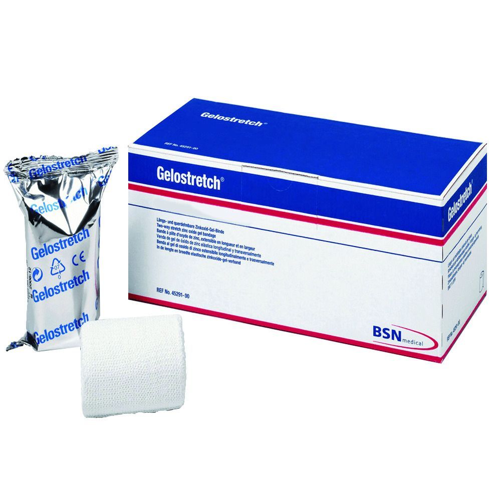 Verband mit Gelostretch. Verpackung, einzelner Verband und eingeschweißter Verband. BSN medical Logo.