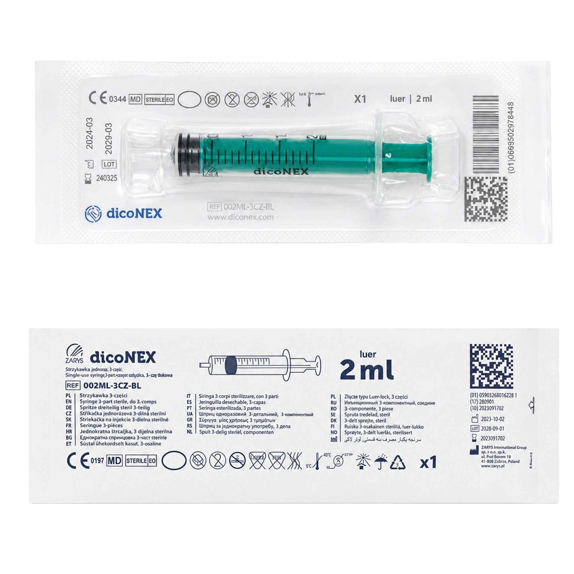 dicoNEX Einmalspritze 2 ml Luer-Slip steril 0,1 ml Graduierung