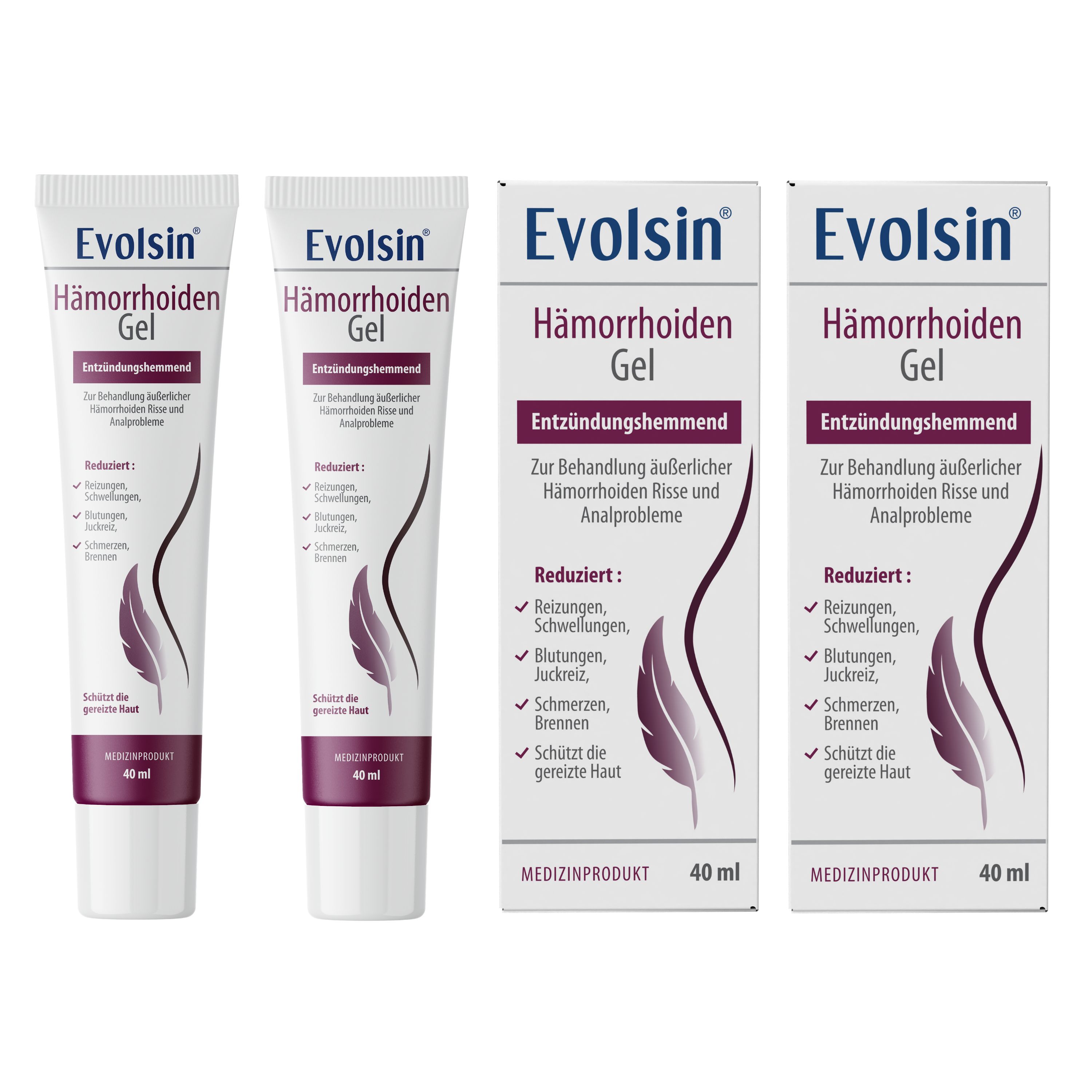 Evolsin® Hämorrhoiden Gel Doppelpack - Salbe gegen Brennen, Schmerz & Juckreiz 80 ml Creme