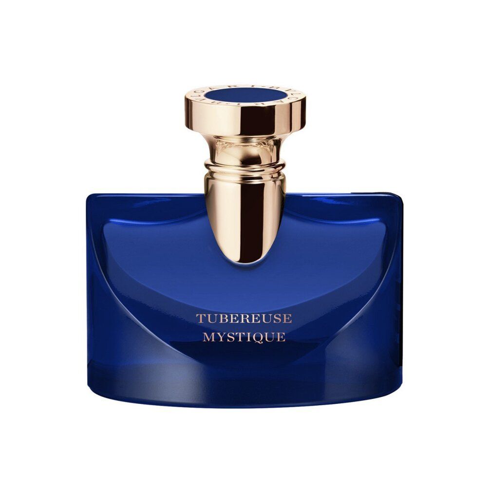 Blauer Flakon mit goldfarbenem Verschluss. Aufschrift: Tuberuese Mystique.