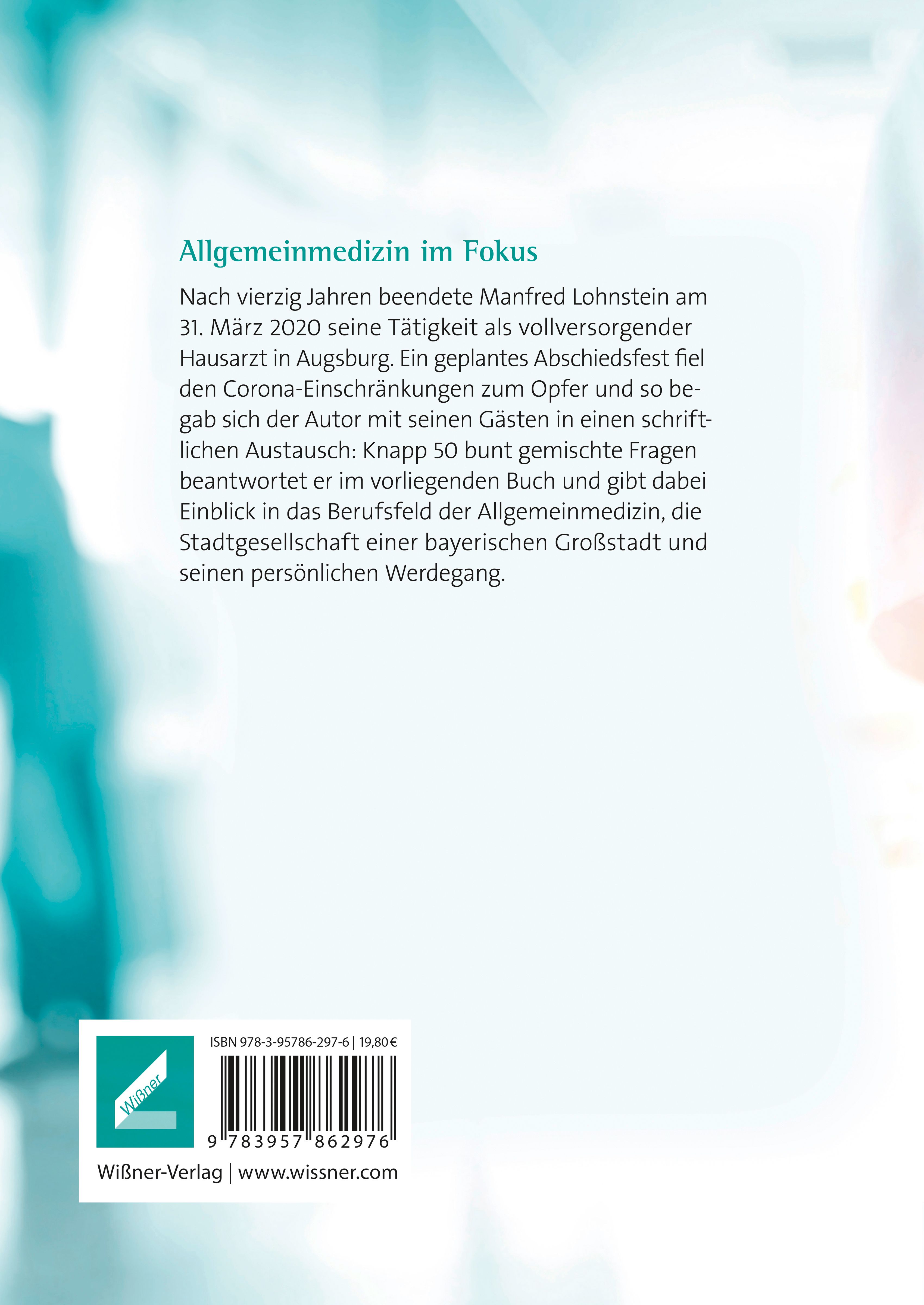 Buchrückseite: Text über das Buch "Allgemeinmedizin im Fokus". Verlag Logo und ISBN-Code.