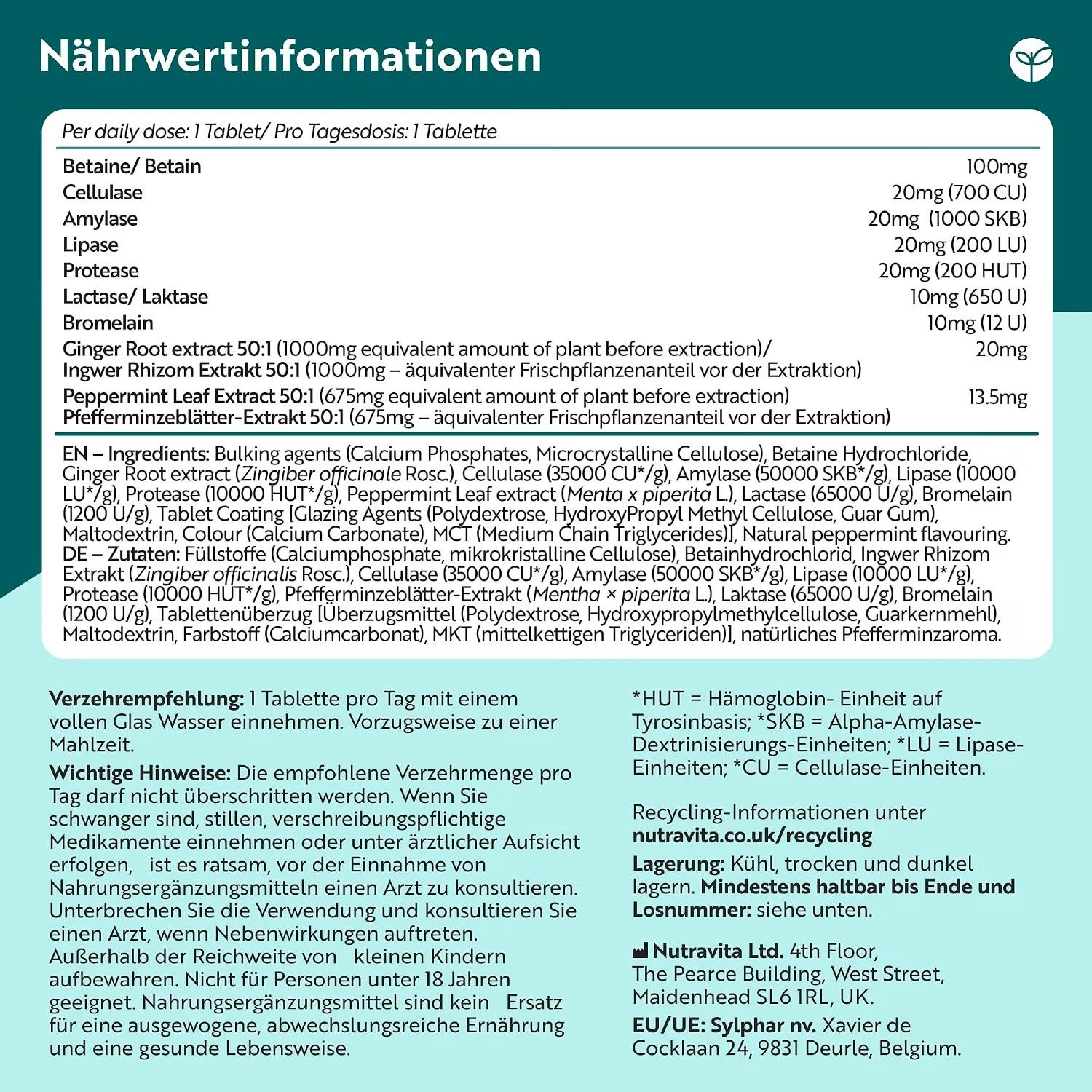 Nutravita Verdauungsenzyme mit Ingwer und Pfefferminze
