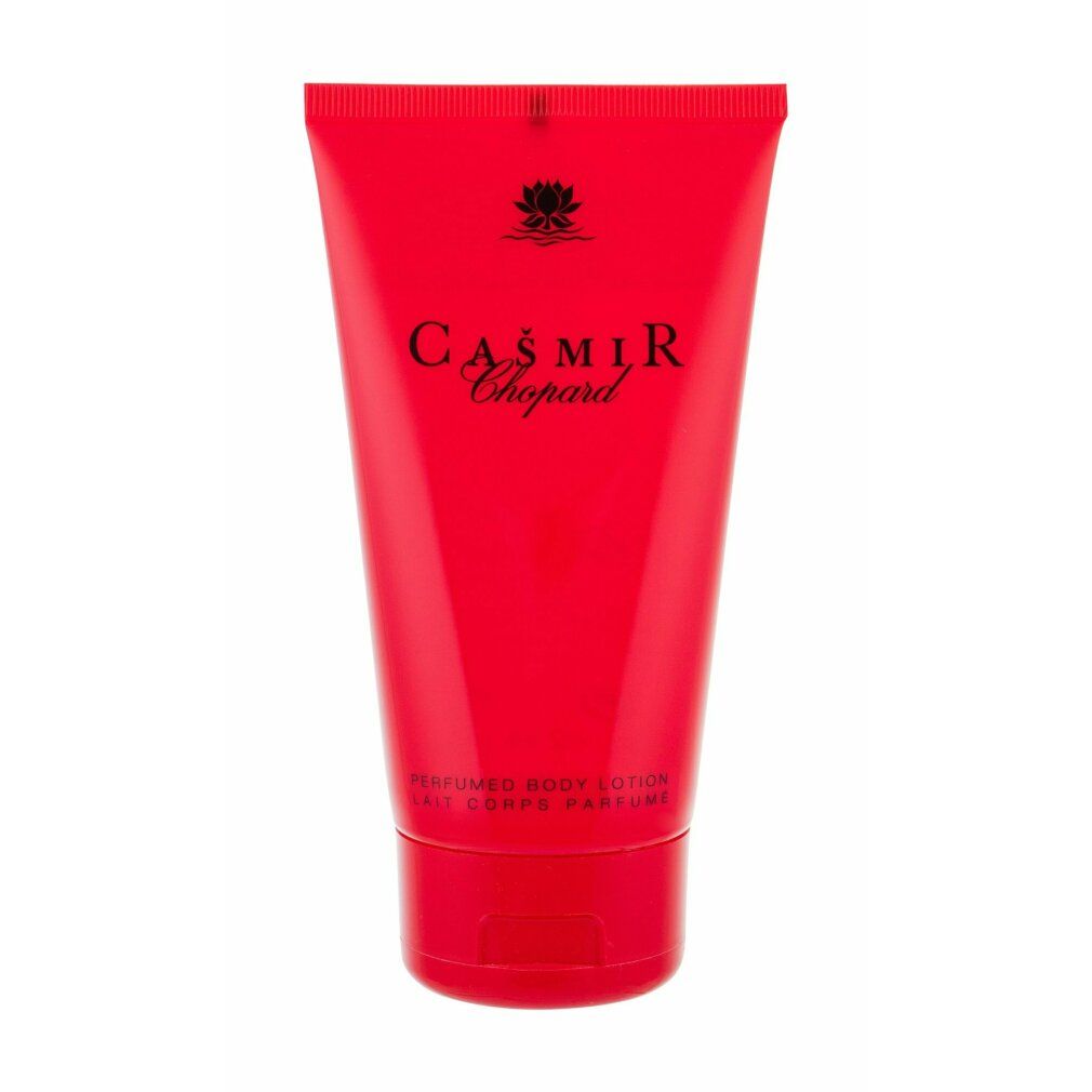 Rote Tube. Aufschrift: Casmir Chopard, Perfumed Body Lotion, Lait Corps Parfumé. Lotusblüten-Logo.